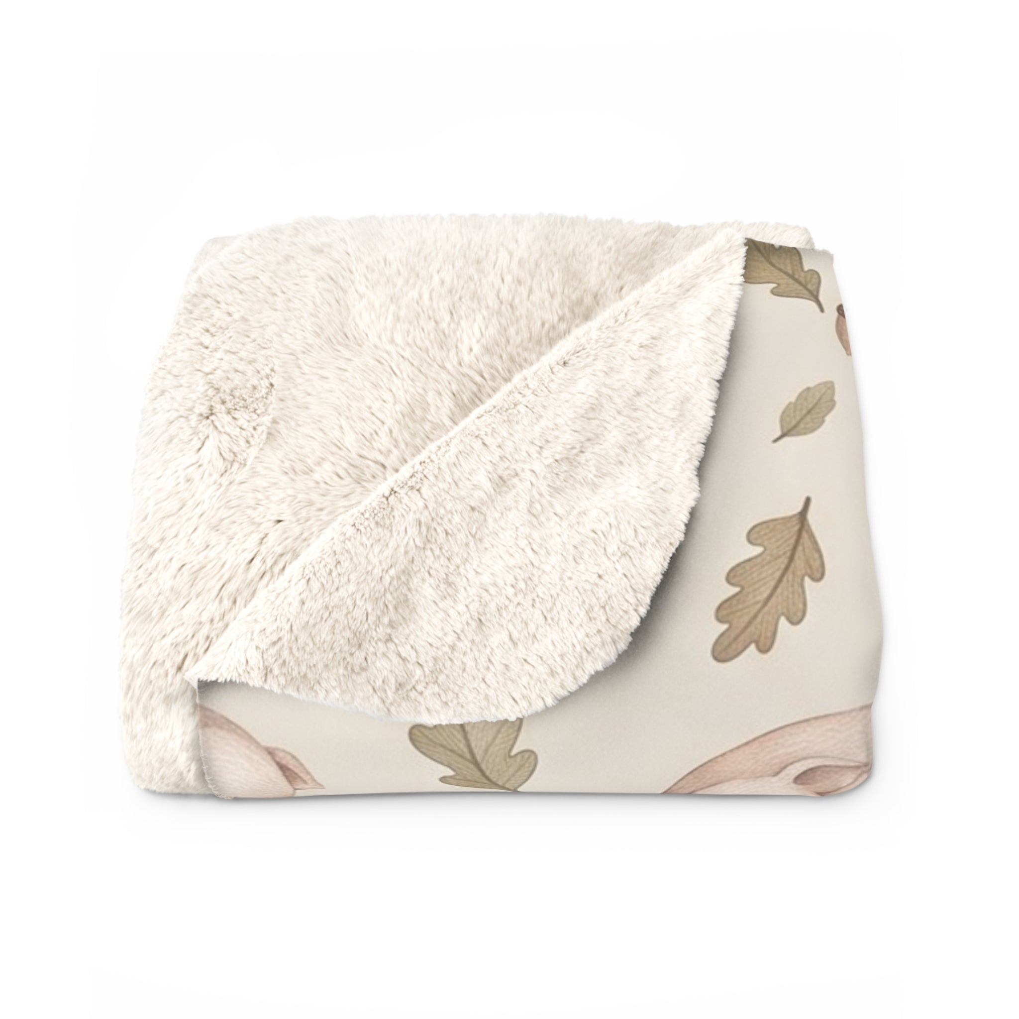 Watercolor Sleeping Piglet & Acorn Sherpa Fleece Blanket Farmhouse Nursery Throw