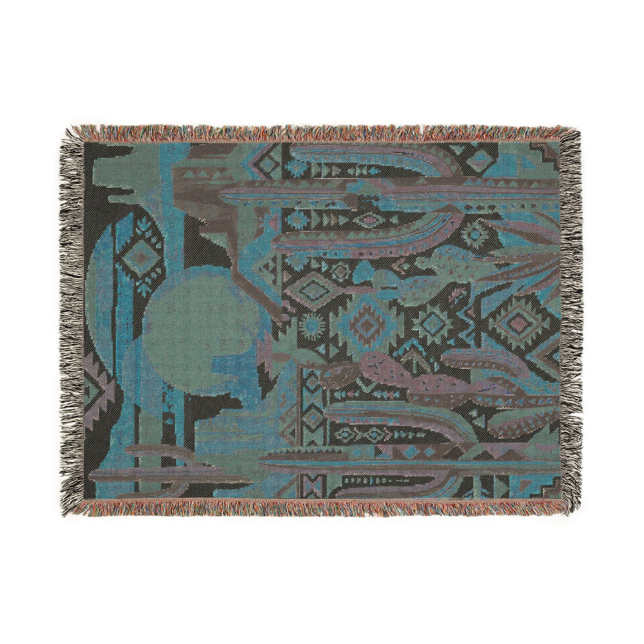 Southwestern Desert Sunset Woven Throw Blanket Boho Cactus Tapestry