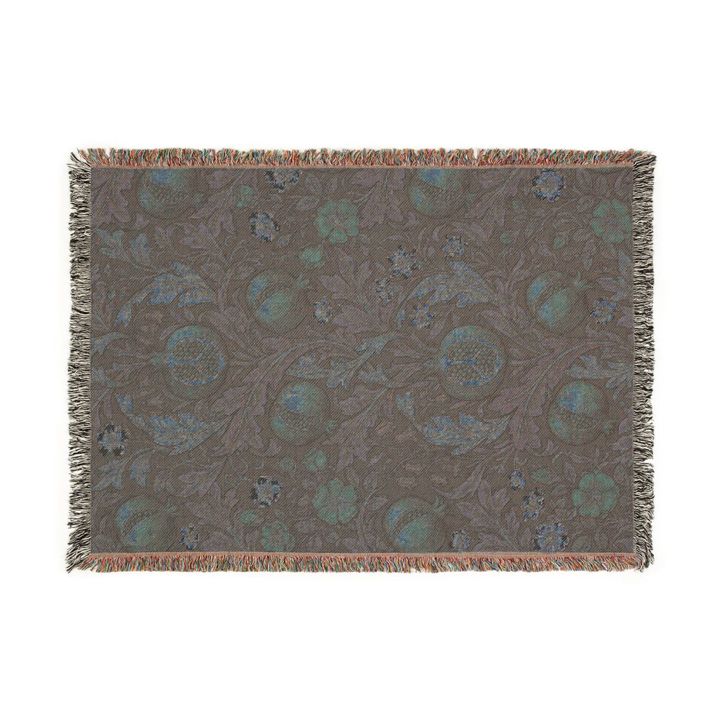 Vintage William Morris Pomegranate Woven Throw Blanket Olive Botanical Tapestry