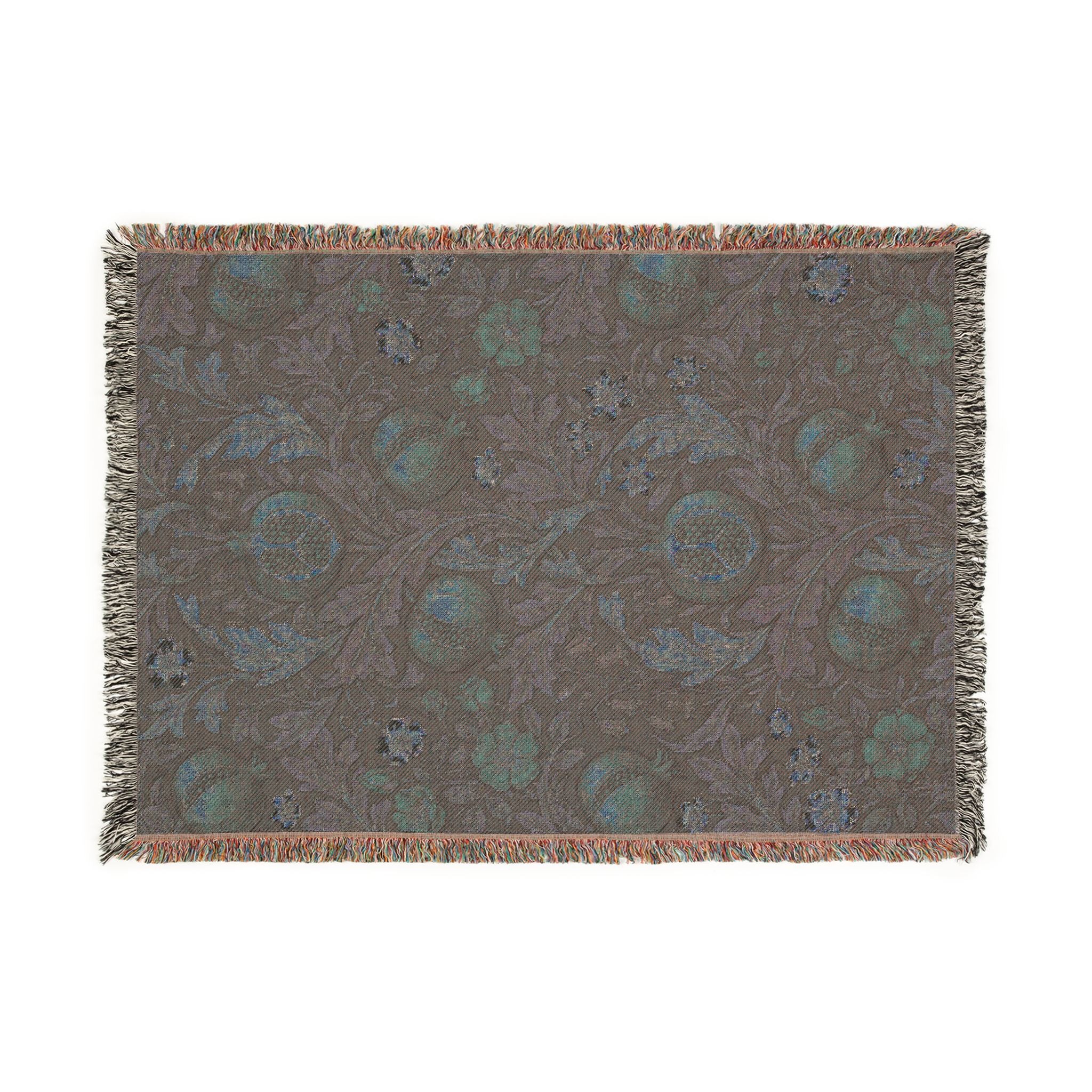 Vintage William Morris Pomegranate Woven Throw Blanket Olive Botanical Tapestry