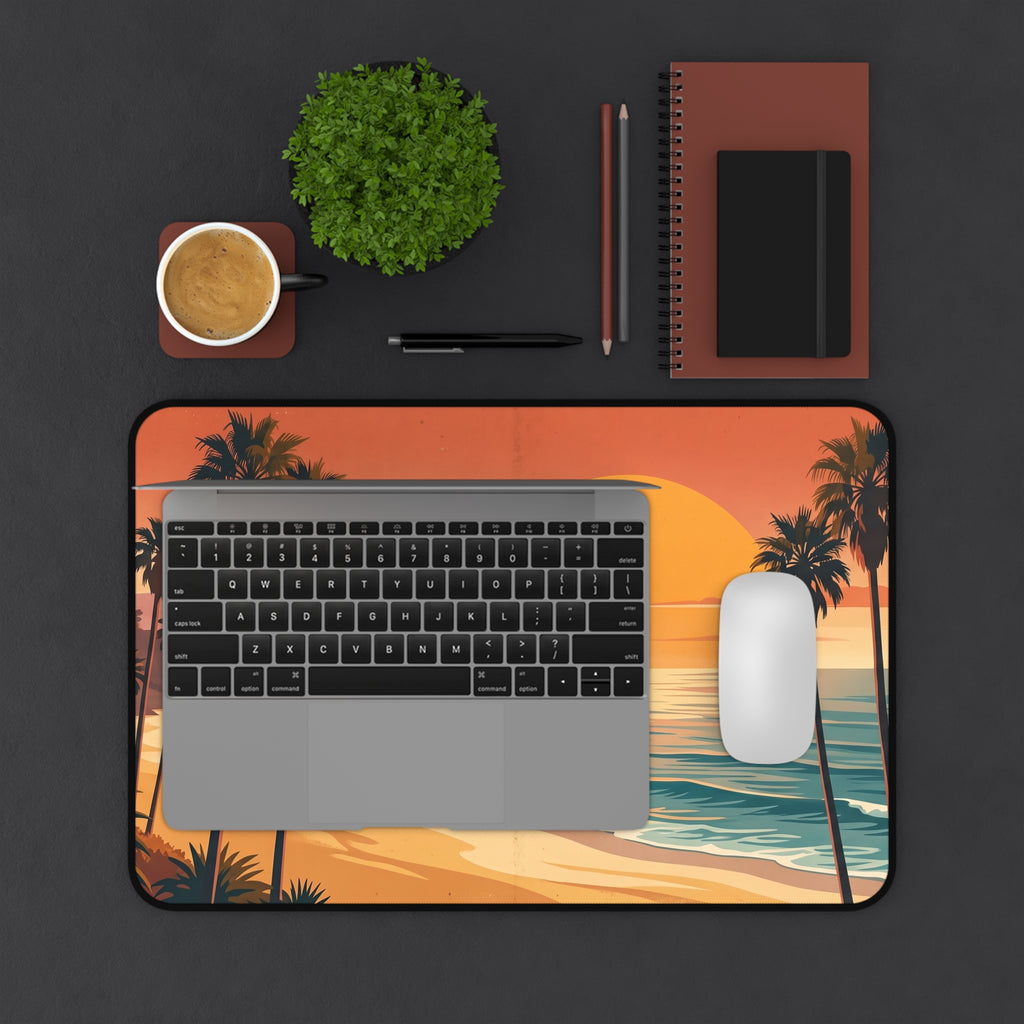 Retro California Beach Sunset Desk Mat Vintage Palm Tree Coastal Art