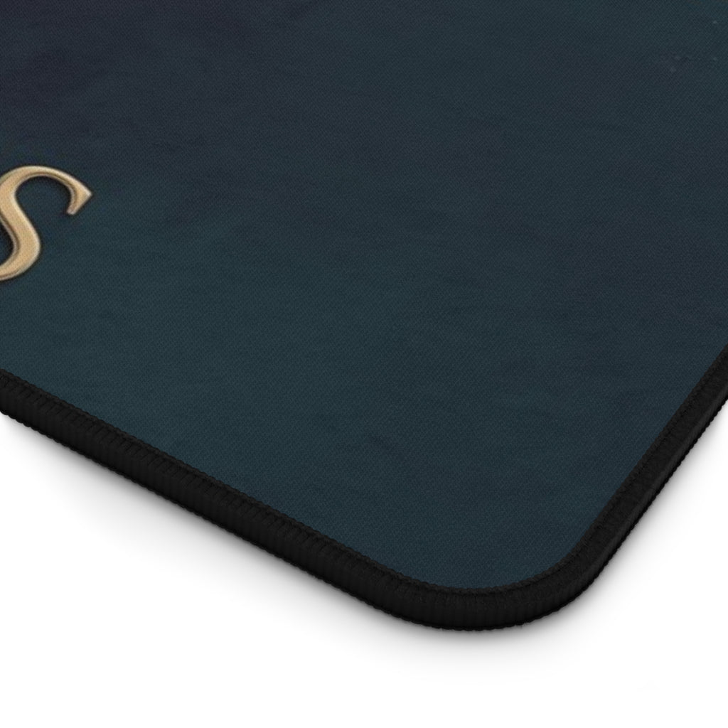Mystical Celestial Desk Mat "Trust Your Inner Compass" Moon Phase Art | Dark Teal & Gold Neoprene Pad