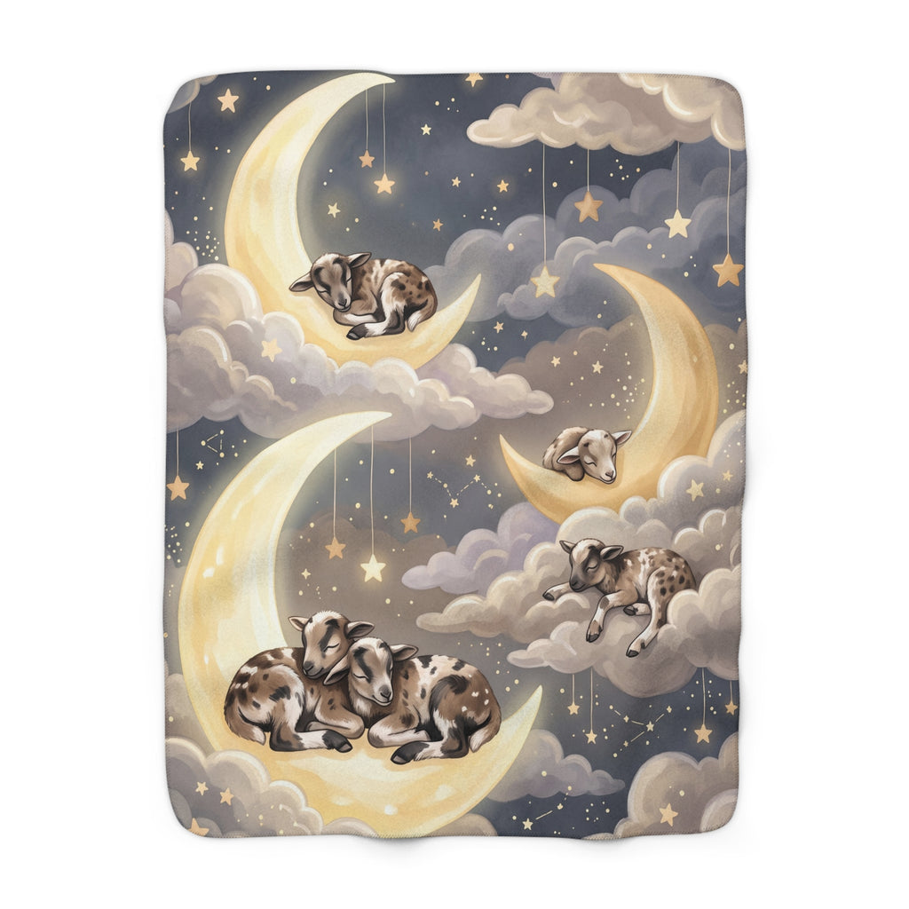 Dreamy Moon & Spotted Lambs Sherpa Fleece Blanket Starry Night Nursery Throw
