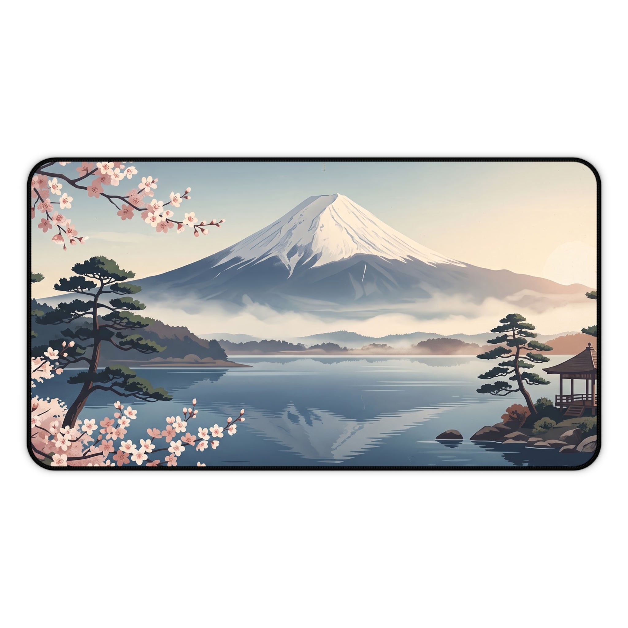 Vintage Mount Fuji Desk Mat Serene Japanese Landscape & Sakura Art Pad
