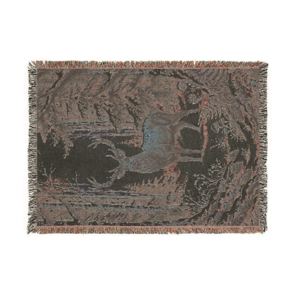 Winter Woodland Stag Woven Throw Blanket Rustic Snow Scene Tapestry