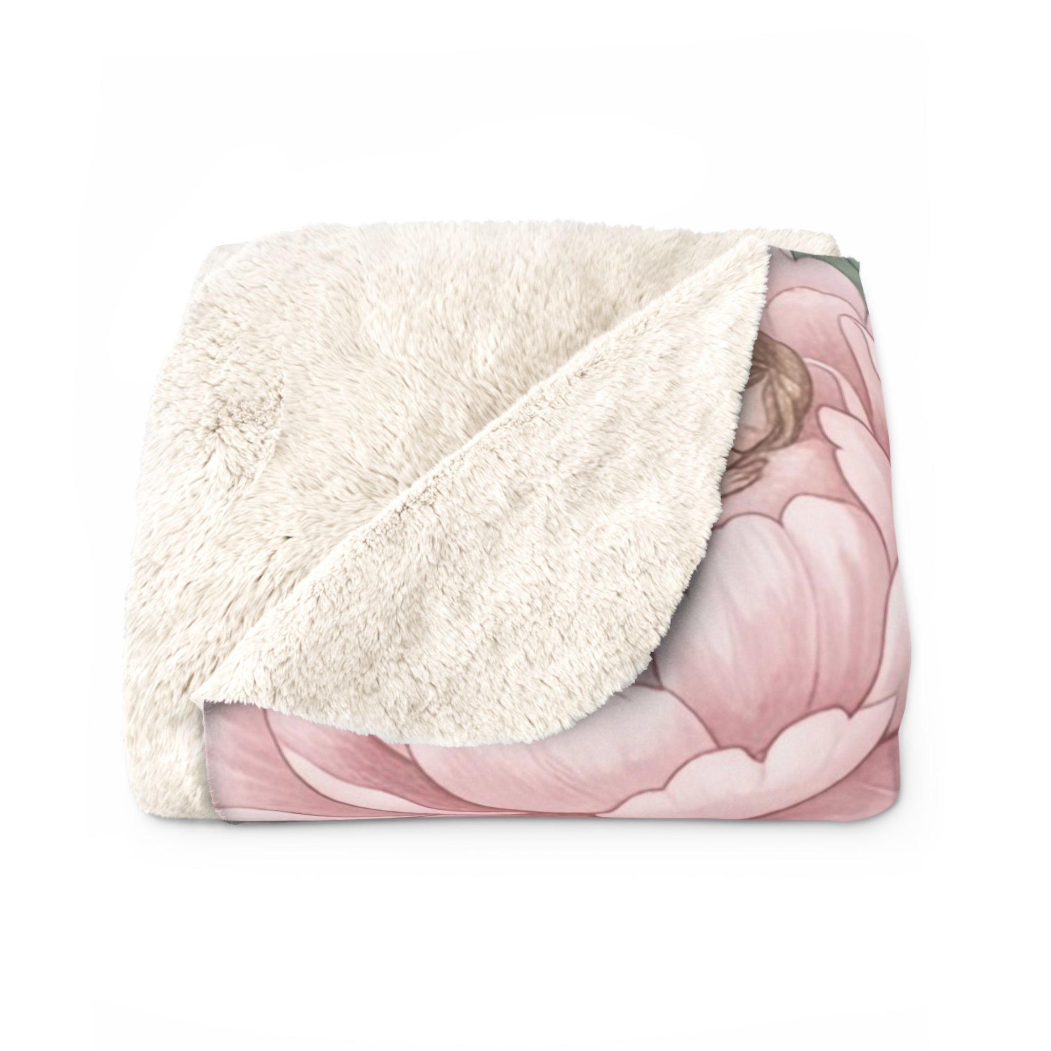 Watercolor Sleeping Pixie & Floral Sherpa Fleece Blanket Fairycore Nursery Throw