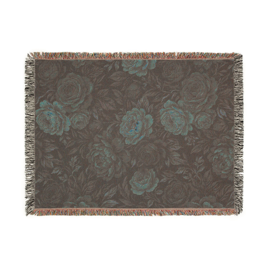 Vintage Moody Floral Woven Throw Blanket Dark Botanical Rose Tapestry