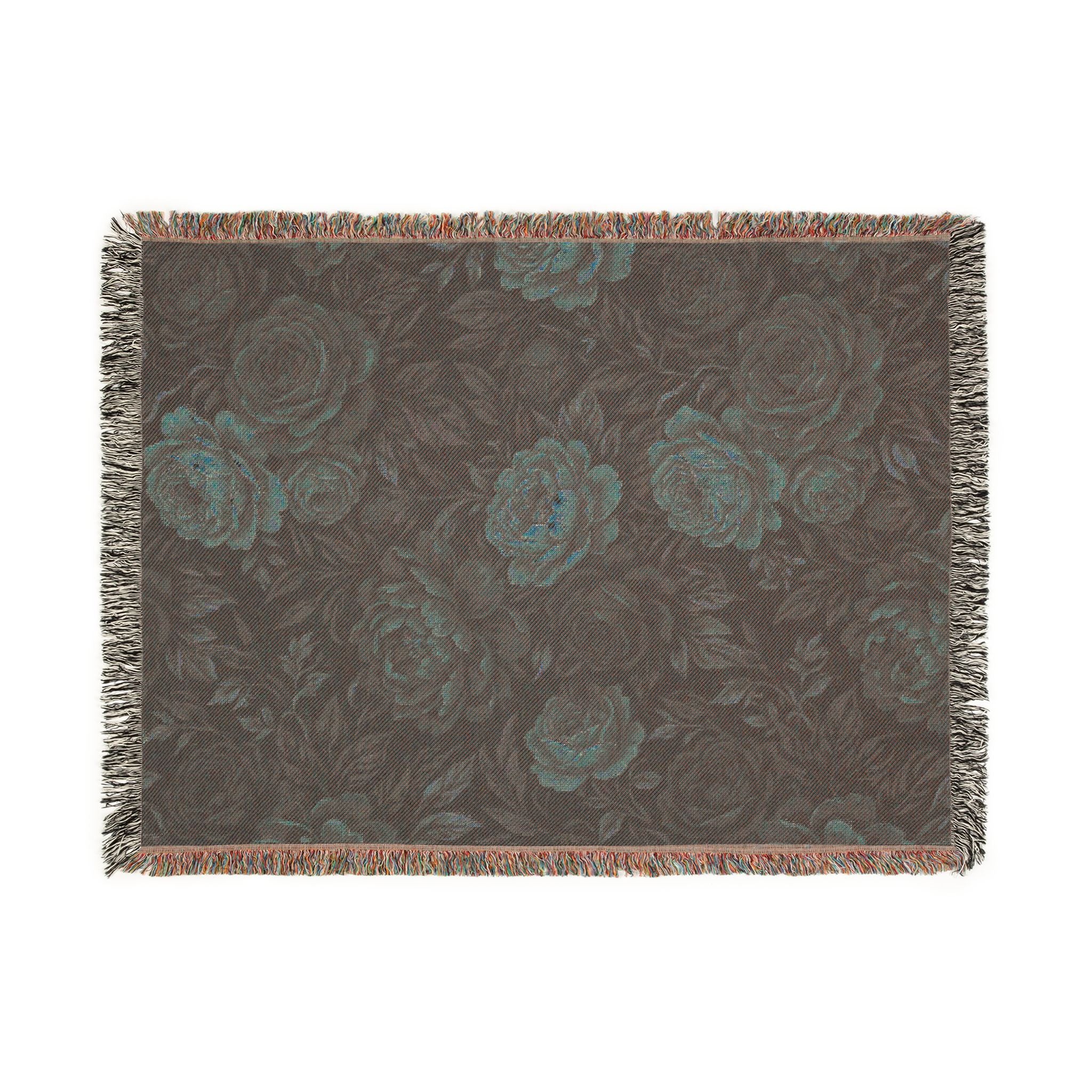 Vintage Moody Floral Woven Throw Blanket Dark Botanical Rose Tapestry