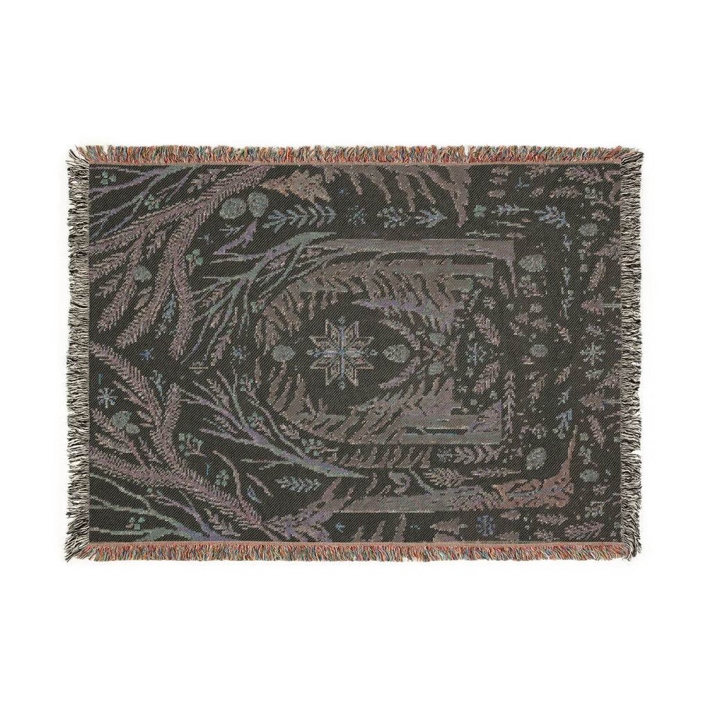 Nordic Folk Art Winter Forest Woven Throw Blanket Scandinavian Tapestry
