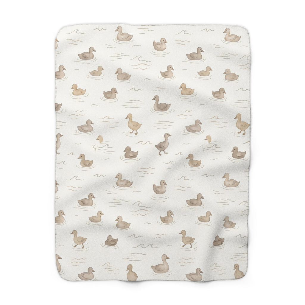 Minimalist Watercolor Duck Pattern Sherpa Fleece Blanket Neutral Nursery Throw