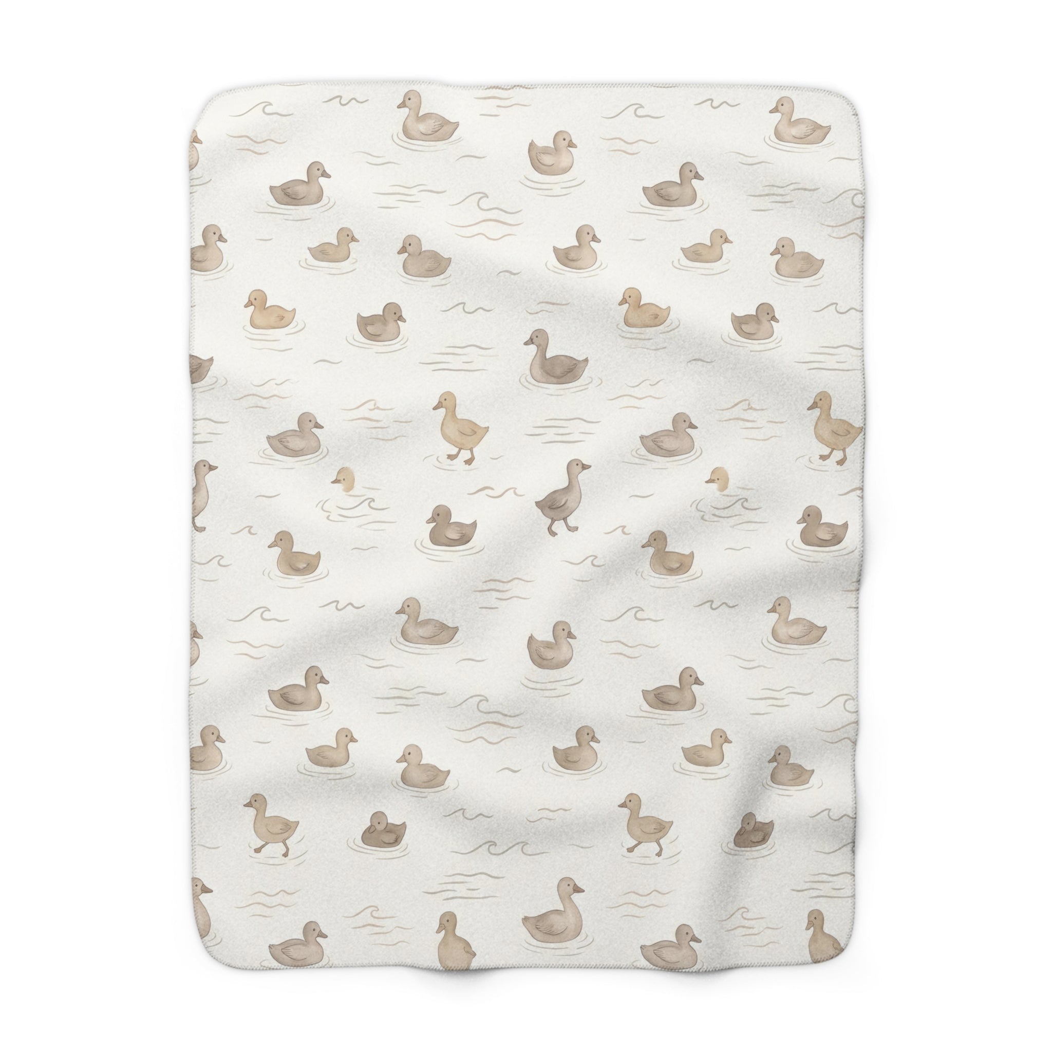 Minimalist Watercolor Duck Pattern Sherpa Fleece Blanket Neutral Nursery Throw