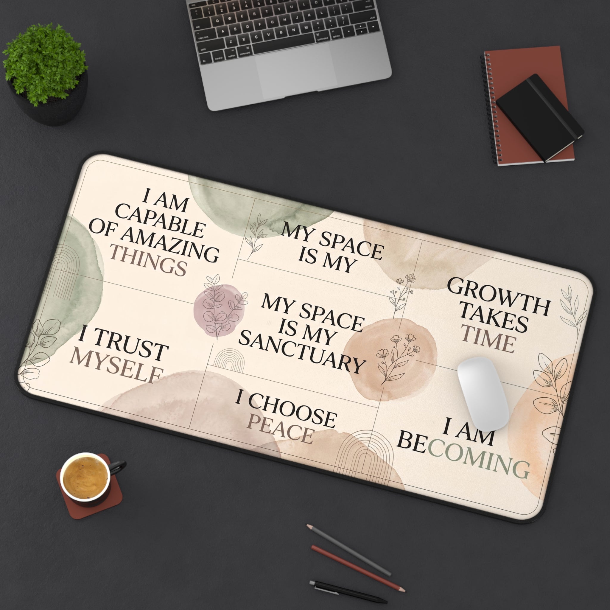 Mindfulness & Affirmations Desk Mat Pastel Watercolor Aesthetic Workspace Pad