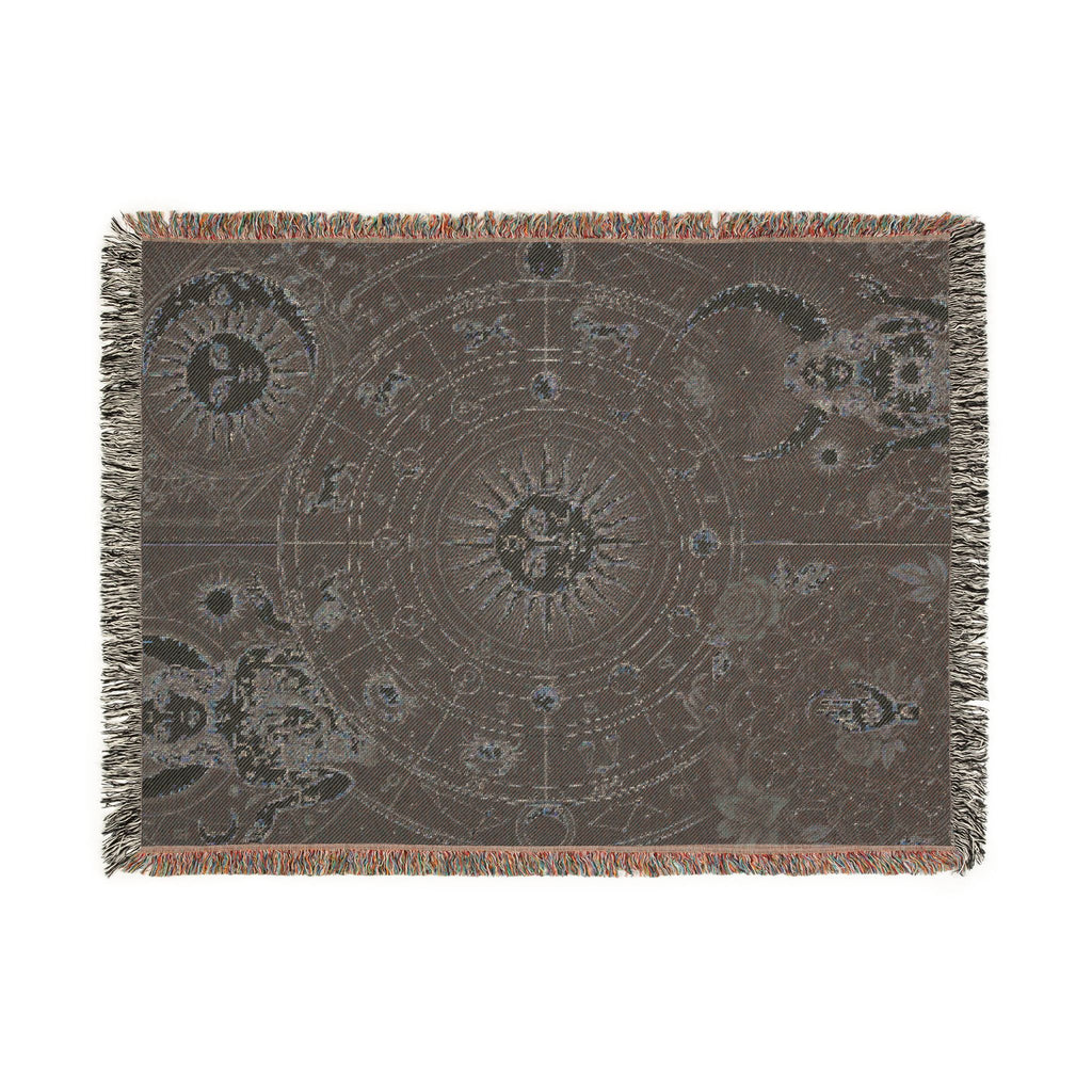 Vintage Celestial Zodiac Woven Throw Blanket Mystical Sun & Moon Tapestry