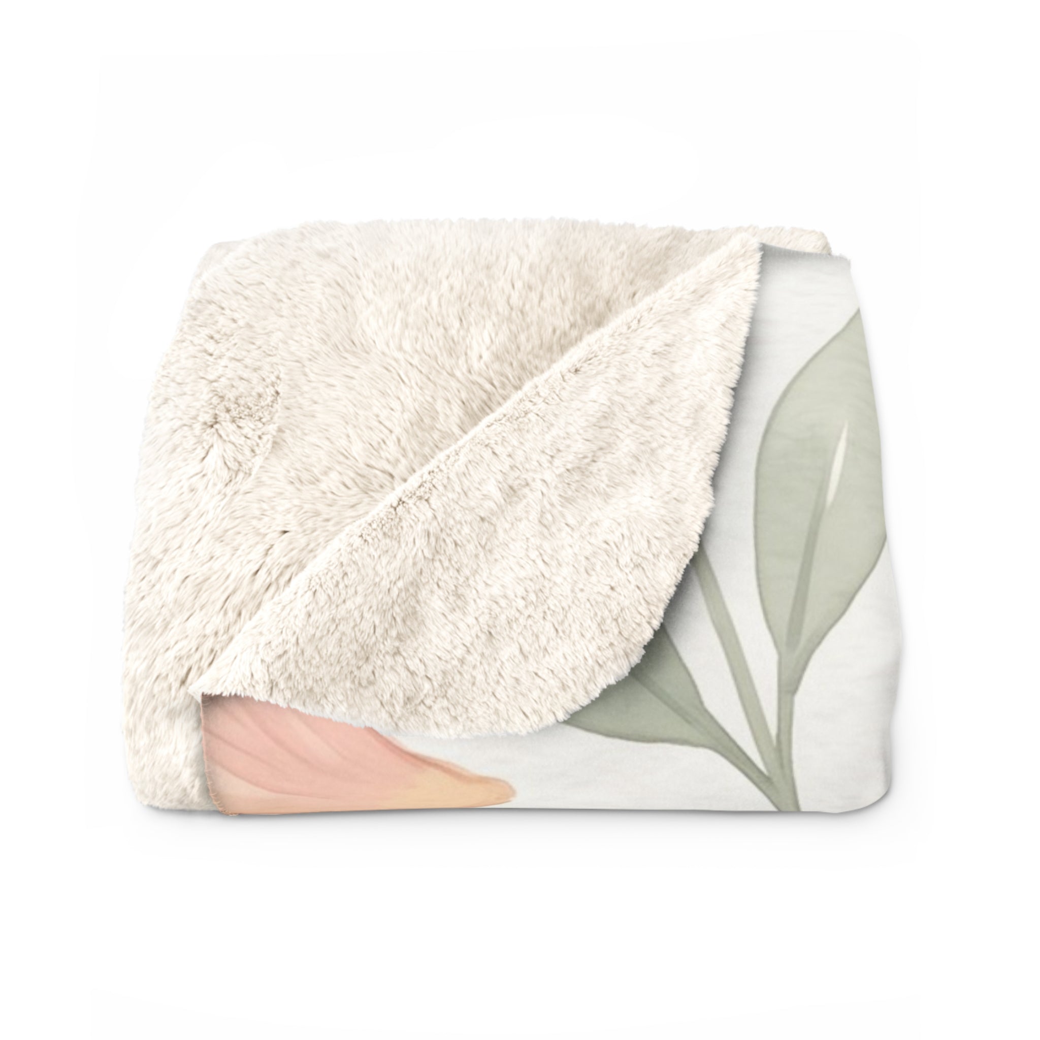 Watercolor Sleeping Puppy & Peony Sherpa Fleece Blanket Floral Cozy Throw