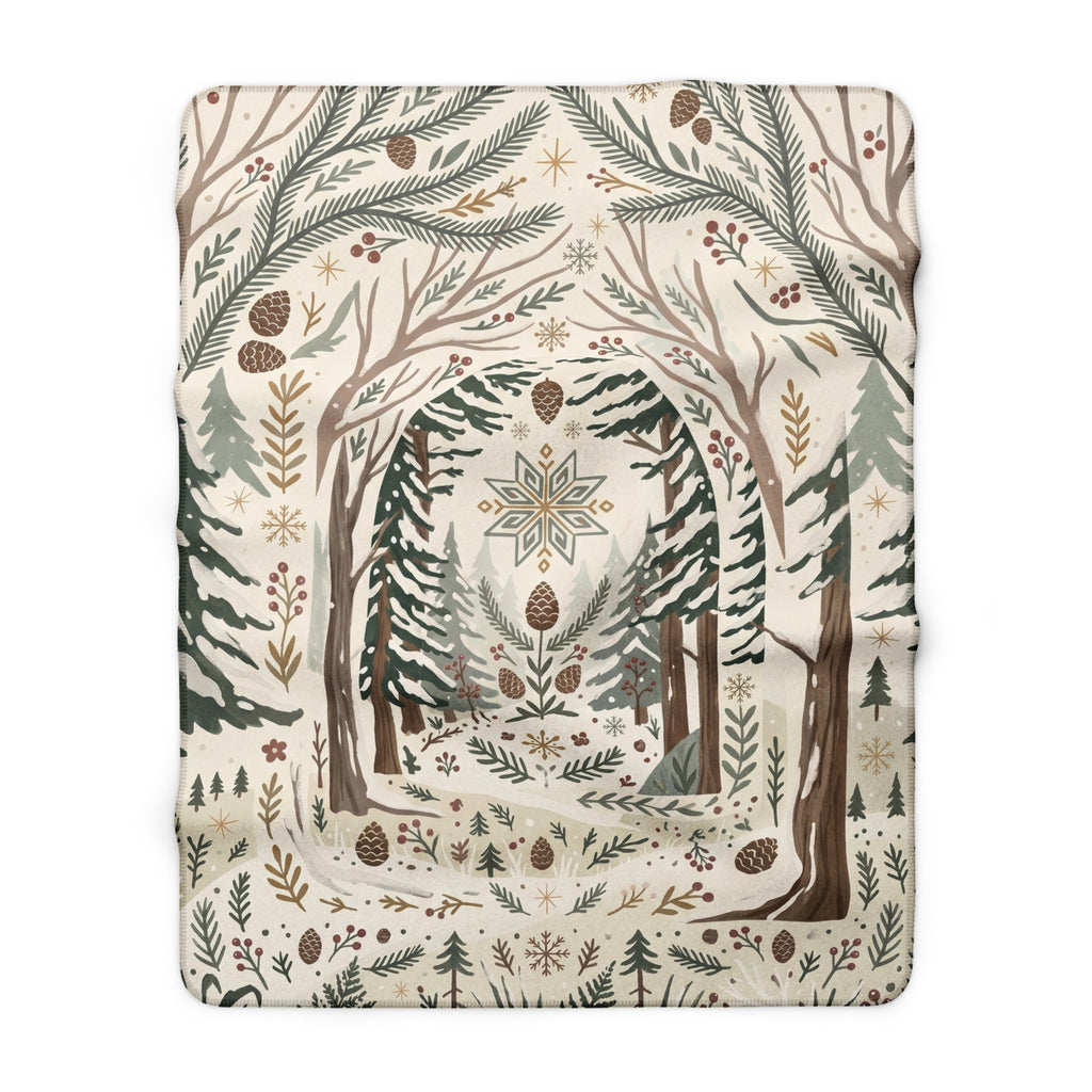 Nordic Winter Forest Sherpa Fleece Blanket Cozy Scandinavian Woodland Throw
