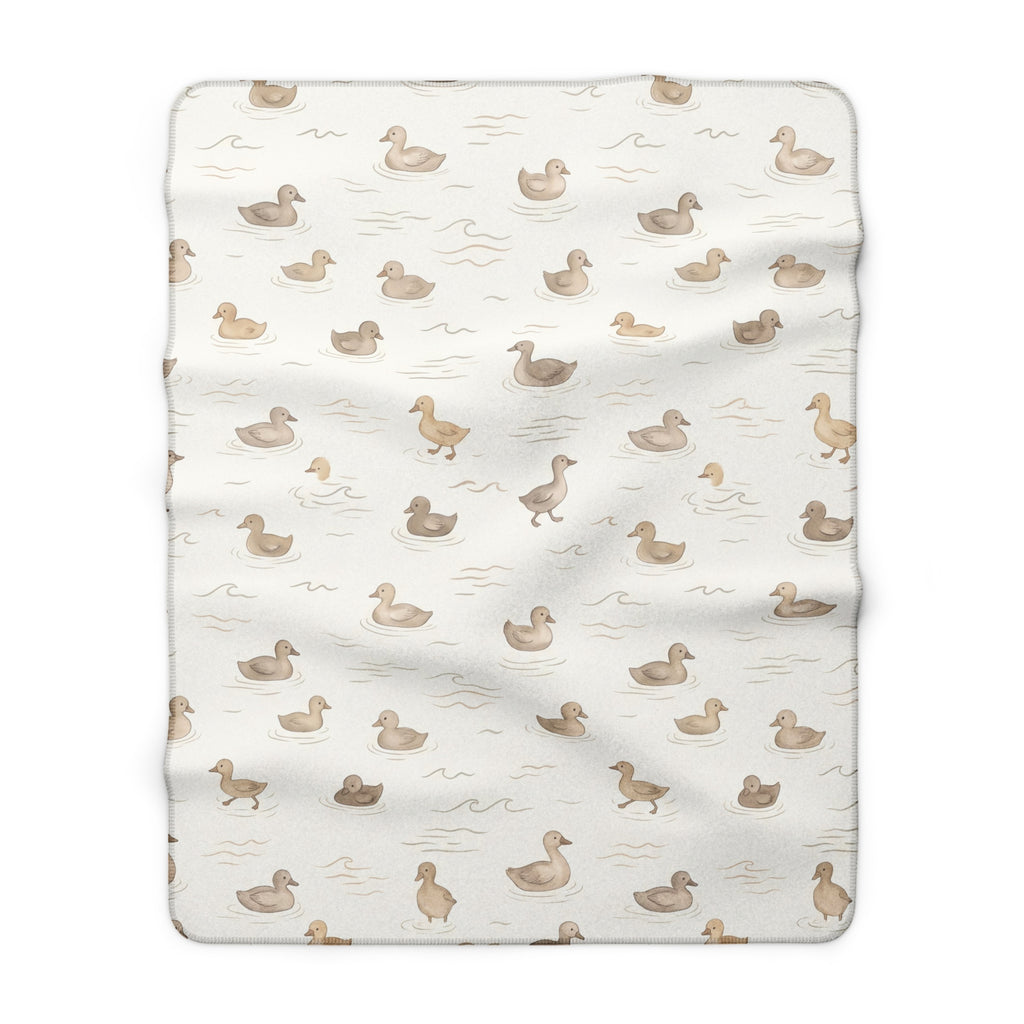 Minimalist Watercolor Duck Pattern Sherpa Fleece Blanket Neutral Nursery Throw