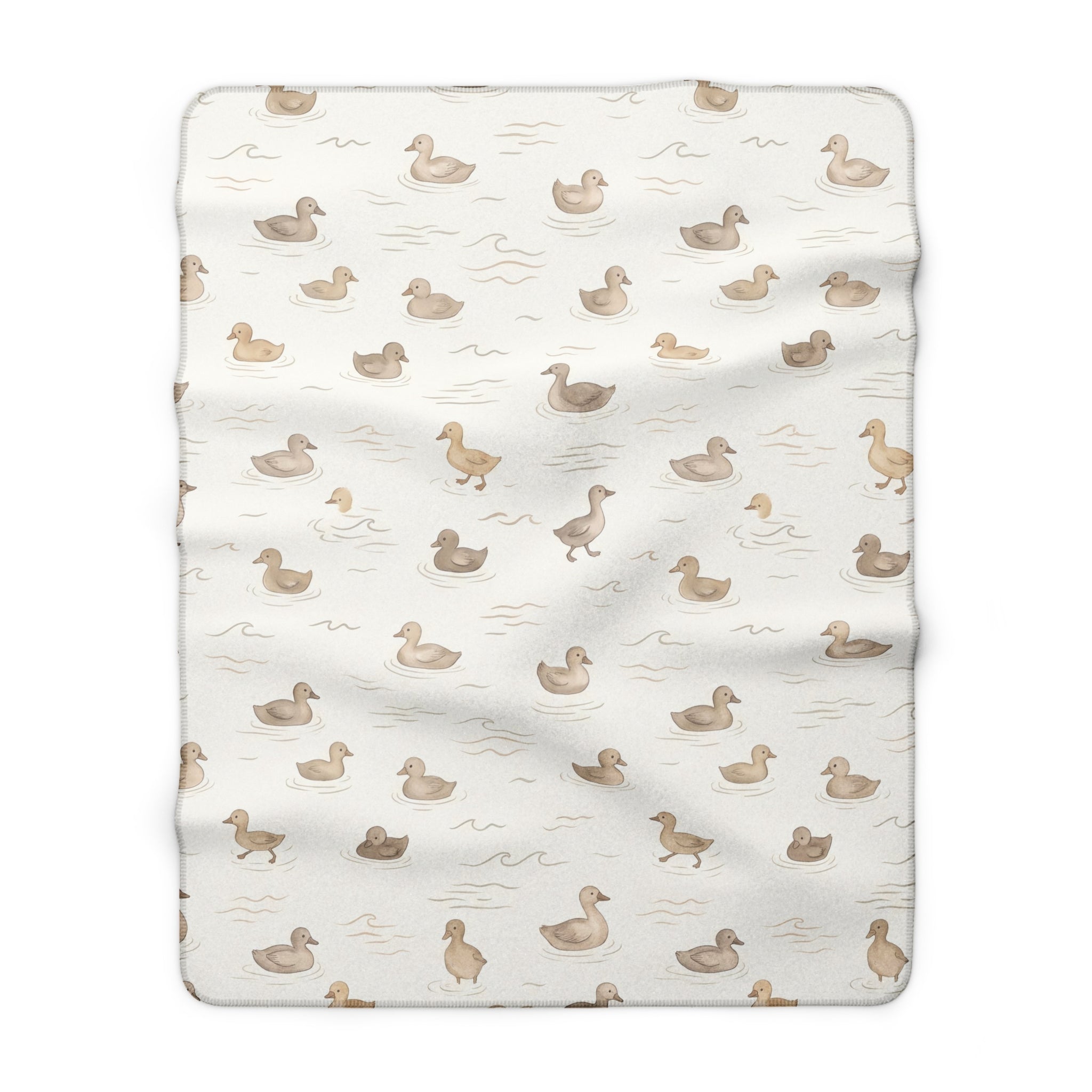 Minimalist Watercolor Duck Pattern Sherpa Fleece Blanket Neutral Nursery Throw
