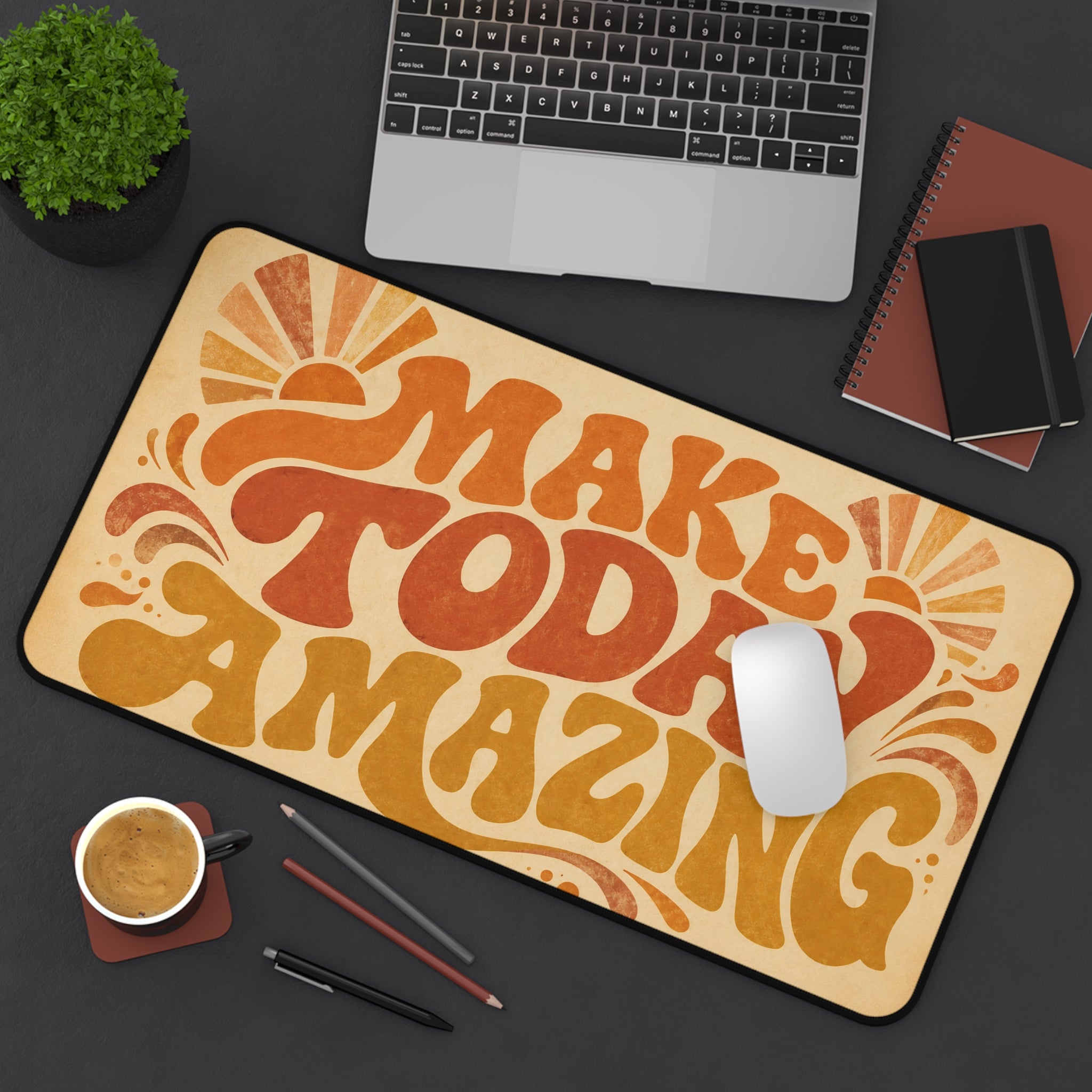 Retro Motivational Desk Mat "Make Today Amazing" Vintage Art Print Productivity Workspace Decor