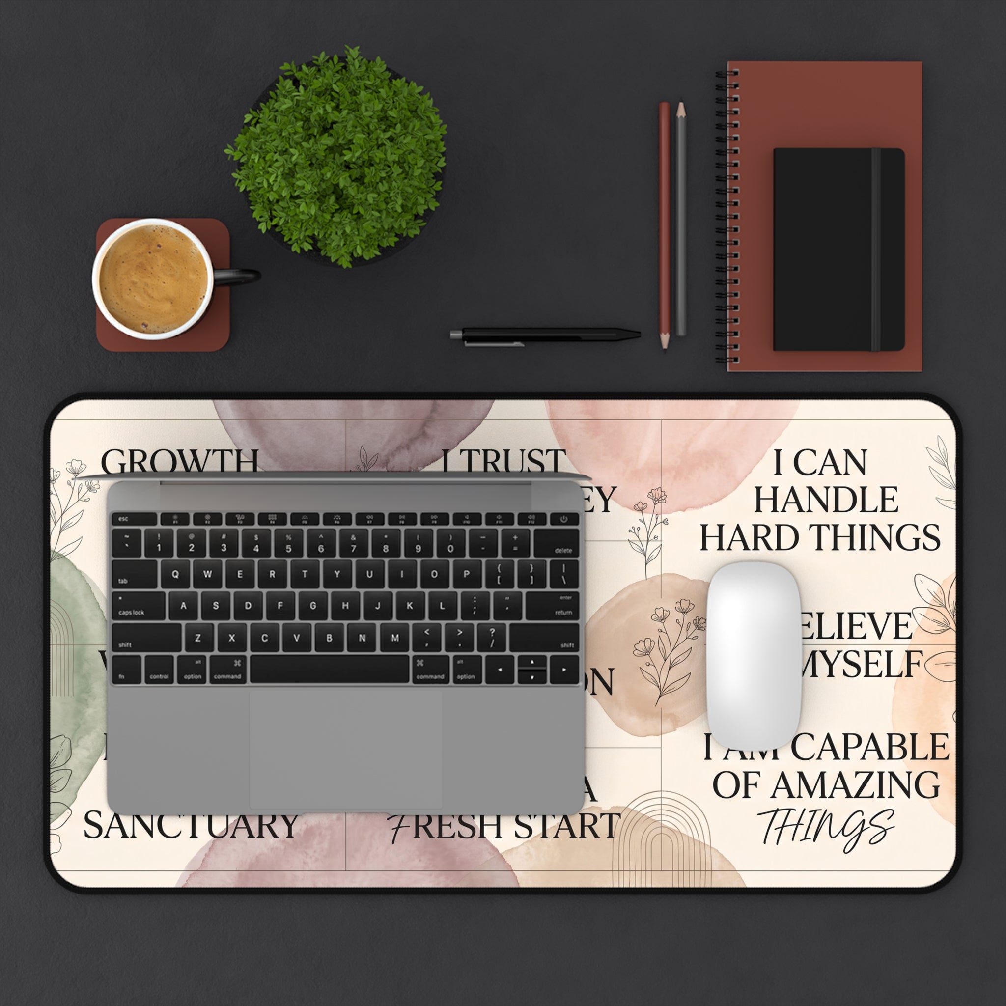 Pastel Watercolor Affirmations Desk Mat "I Let Go Of Perfection" Botanical Art Pad