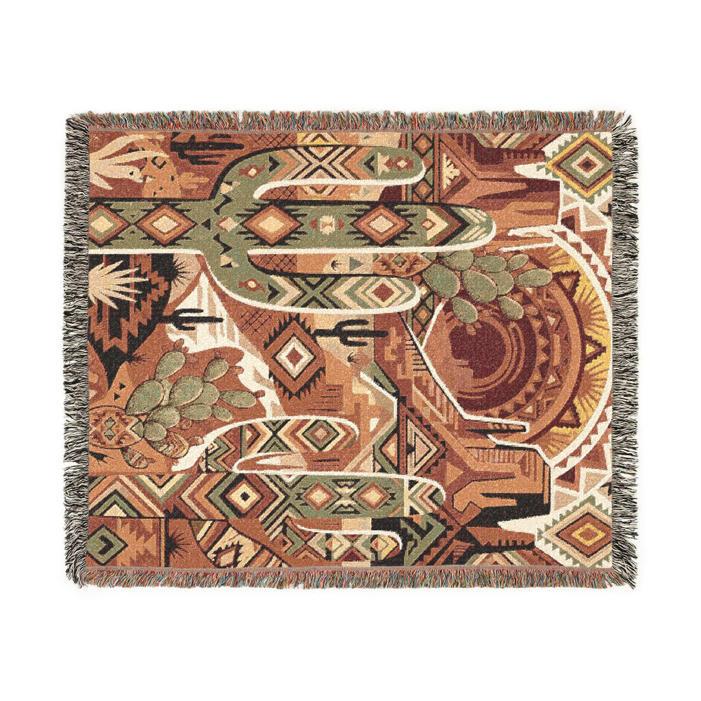 Southwestern Geometric Desert Woven Throw Blanket Boho Cactus Tapestry