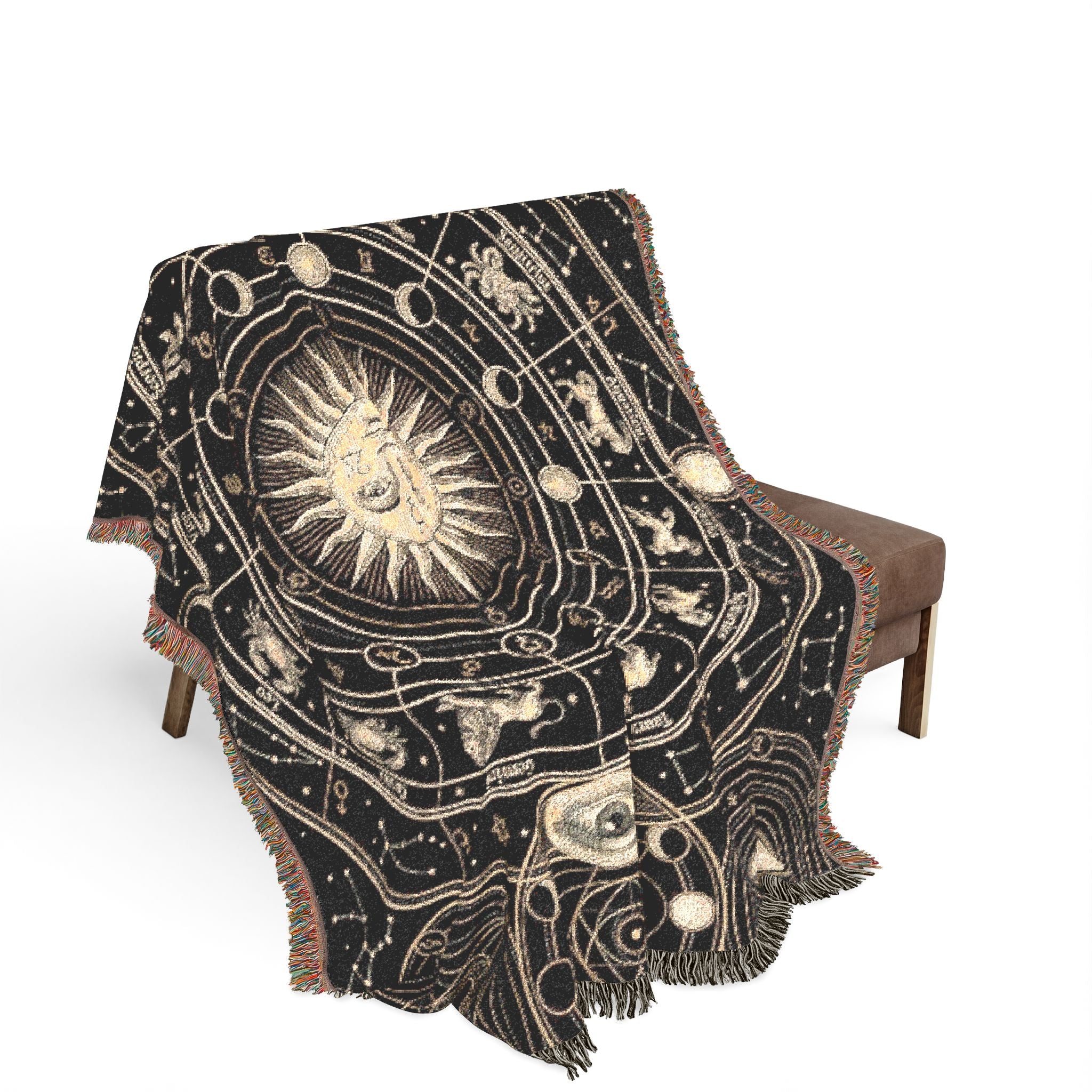 Vintage Esoteric Zodiac Woven Throw Blanket Sacred Geometry Tapestry