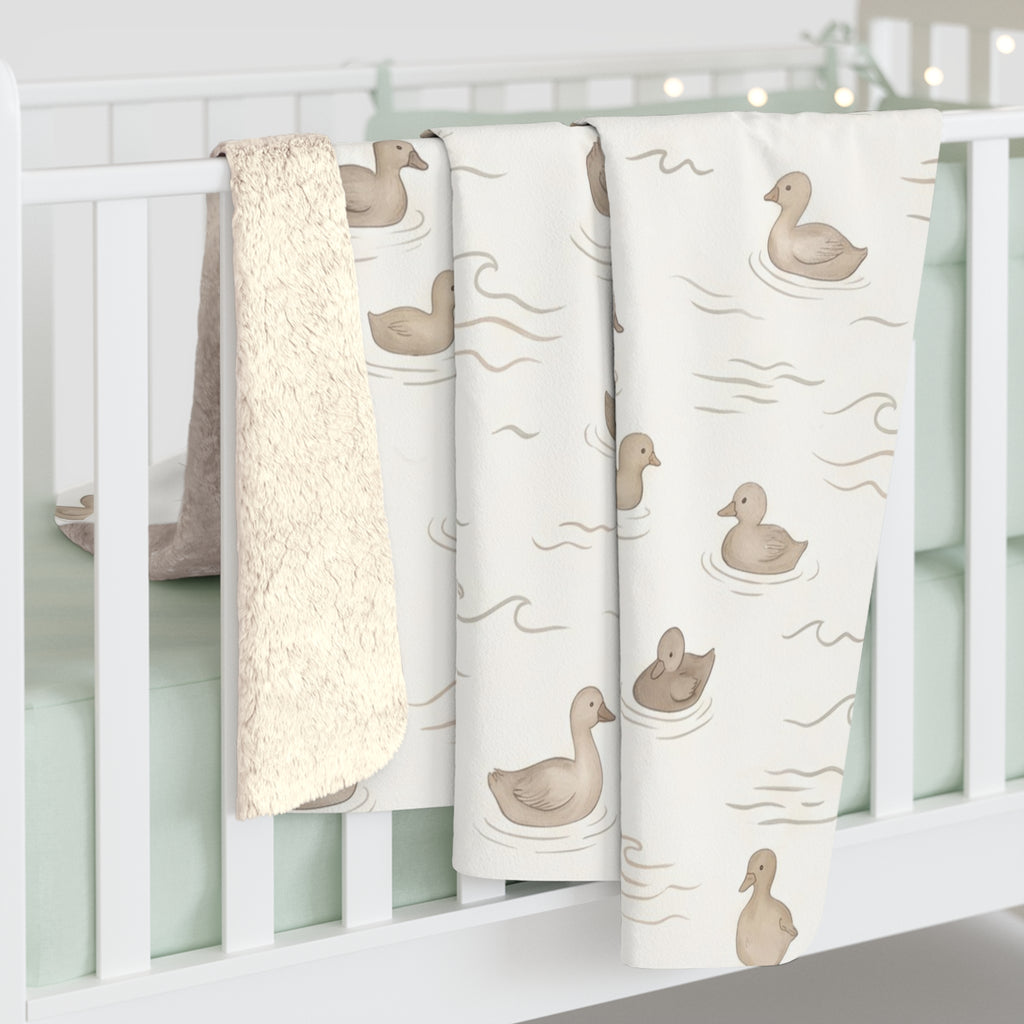 Minimalist Watercolor Duck Pattern Sherpa Fleece Blanket Neutral Nursery Throw