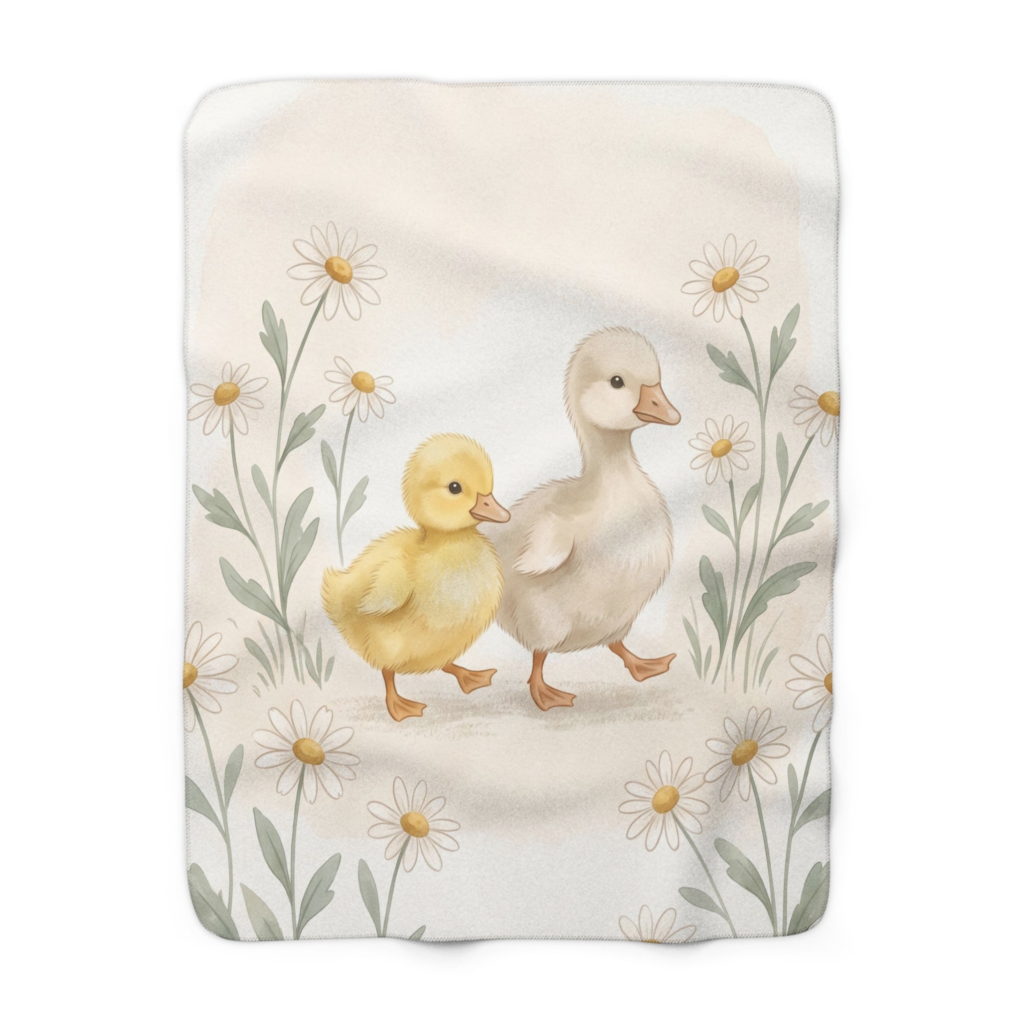 Watercolor Ducklings & Daisies Sherpa Fleece Blanket Cute Spring Nursery Throw