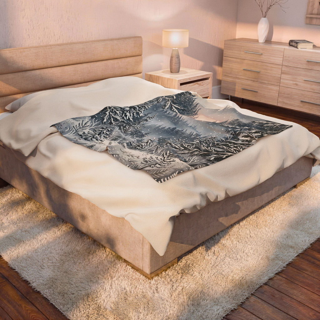 Serene Snowy Pine Forest Plush Throw Blanket Winter Wonderland Velvety Blanket