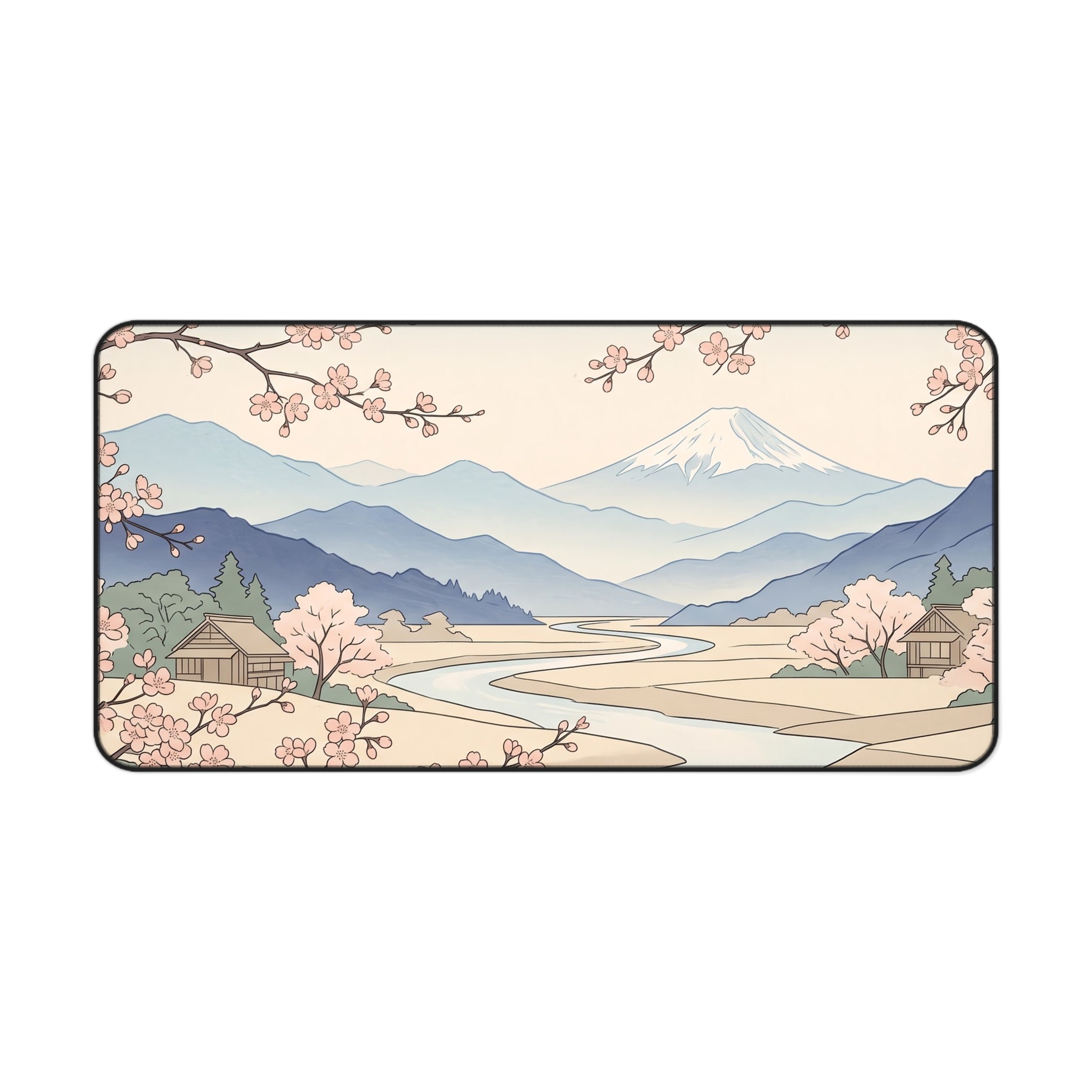 Japanese Aesthetic Mount Fuji Desk Mat Cherry Blossom Sakura Art Workspace Pad