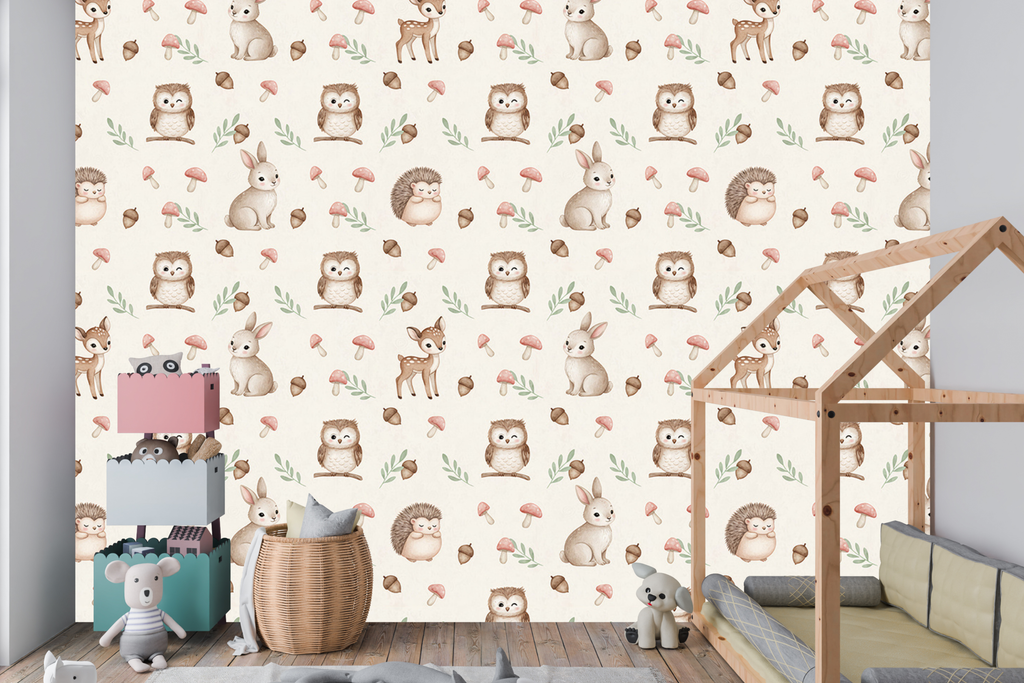 Neutral Woodland Animal Wallpaper Scandinavian Nursery Wall Decal