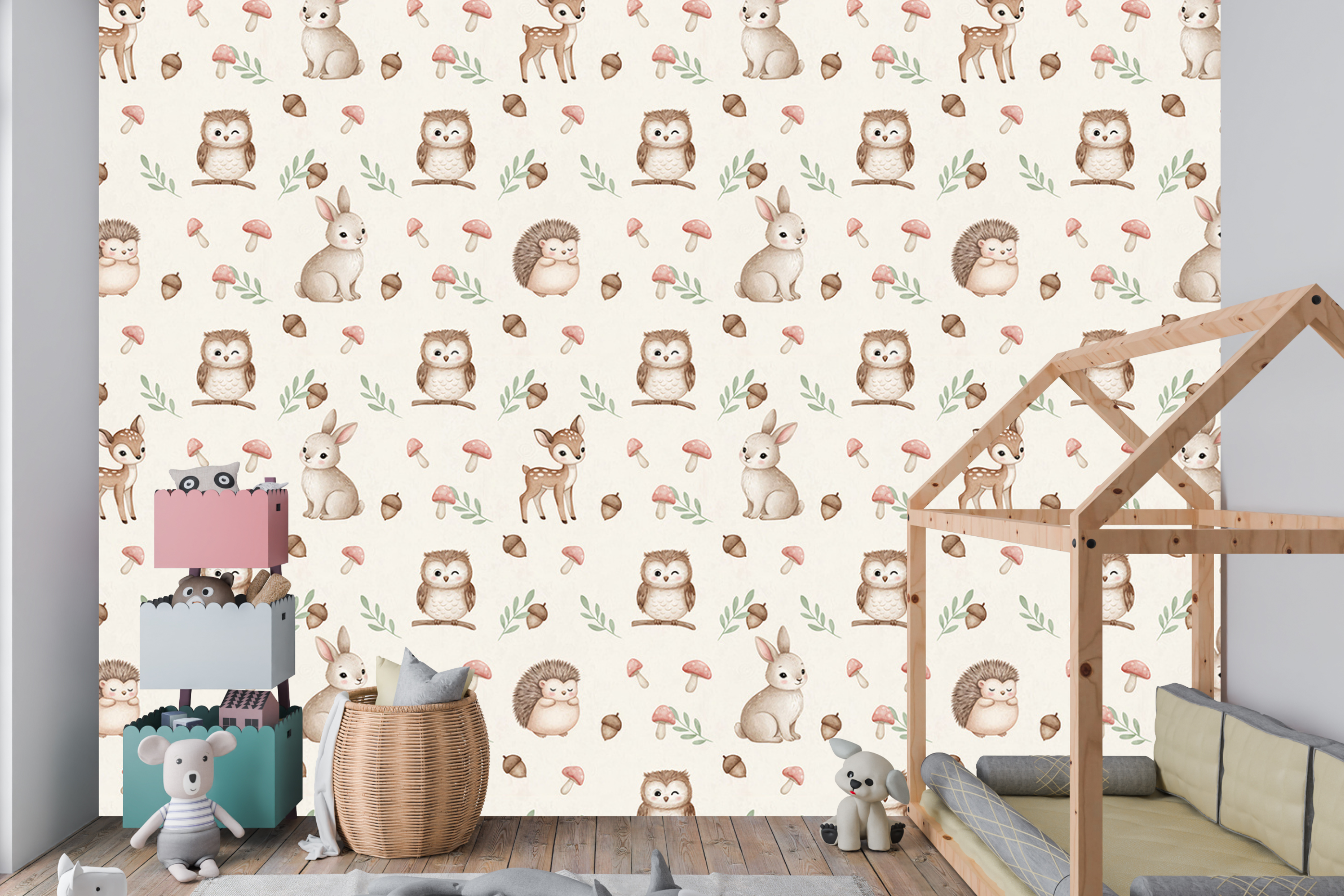 Neutral Woodland Animal Wallpaper Scandinavian Nursery Wall Decal