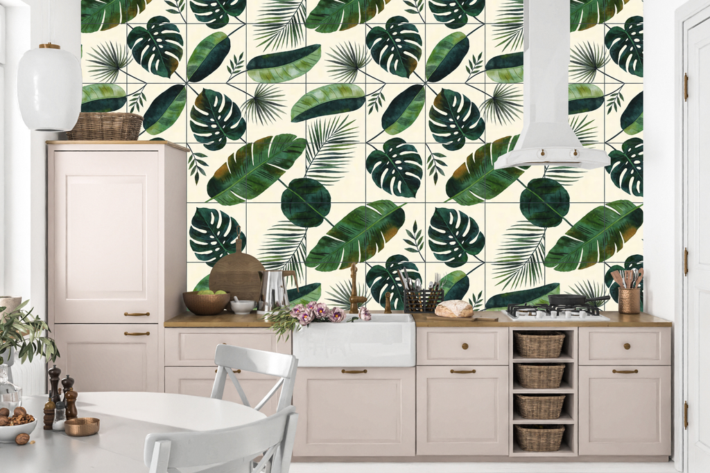 Tropical Leaf Wallpaper | Monstera & Palm Botanical Print