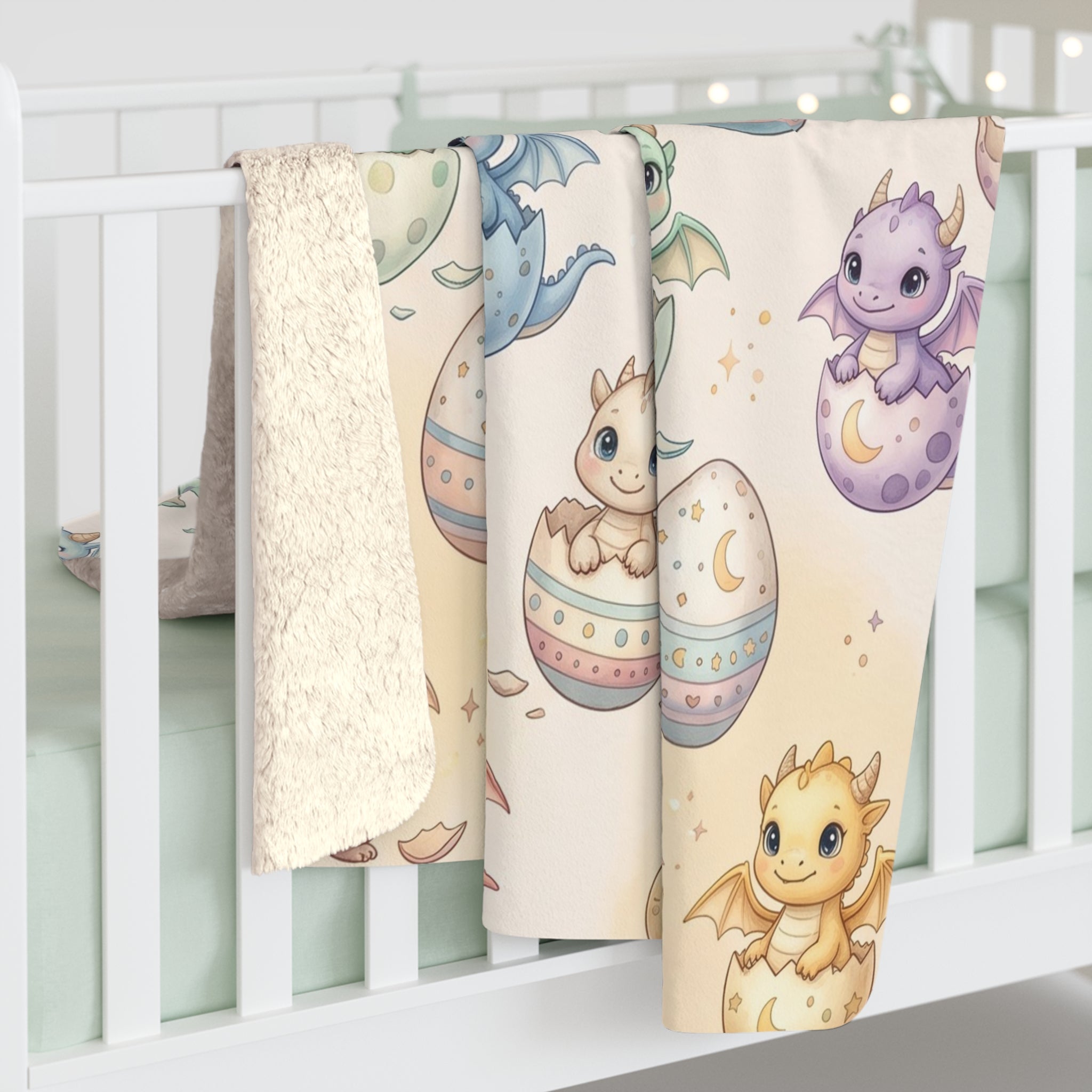 Pastel Hatching Baby Dragon Sherpa Fleece Blanket Fantasy Nursery Throw