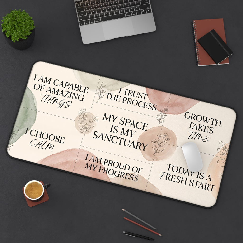 Pastel Watercolor Affirmations Desk Mat "I Choose Calm" Botanical Art Aesthetic Pad