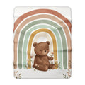 Boho Watercolor Bear & Rainbow Sherpa Fleece Blanket Cozy Nursery Throw