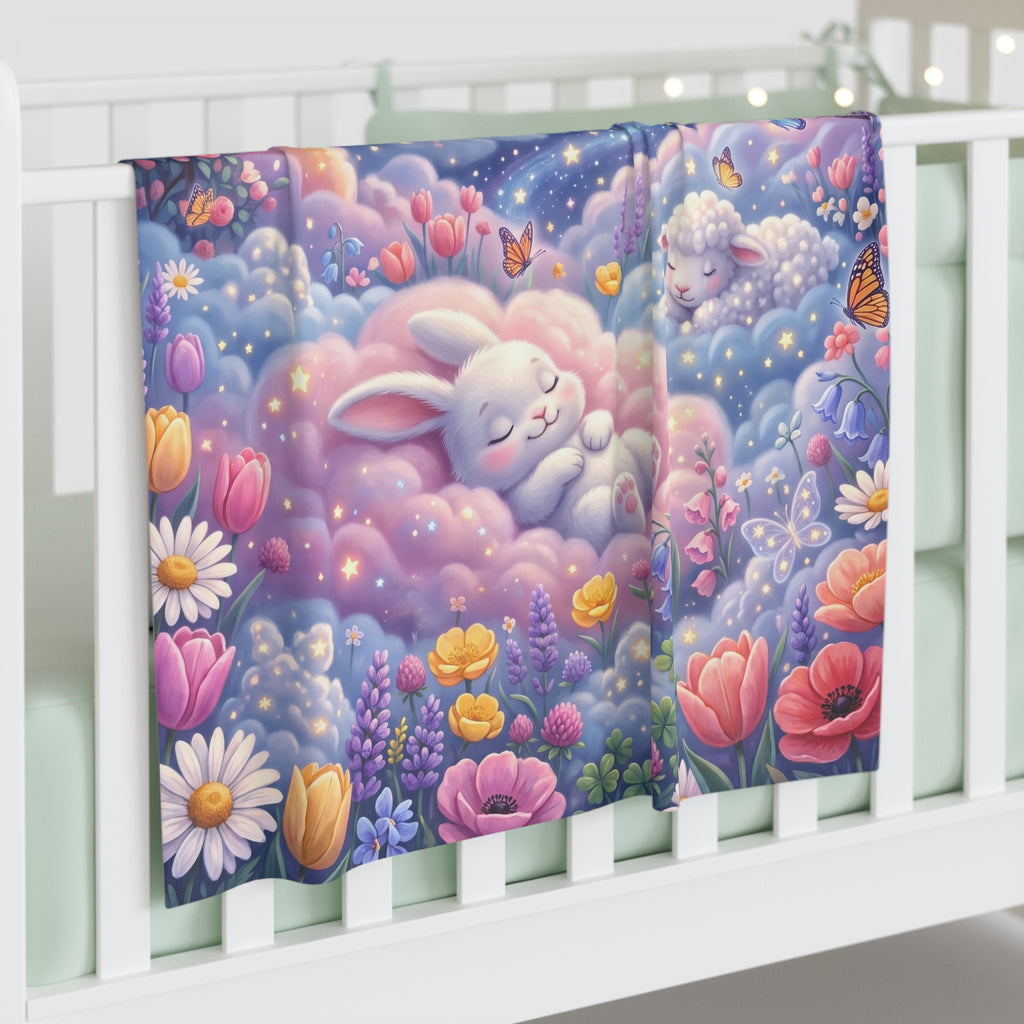 Magical Cloud Lullaby Jersey Baby Swaddle Blanket Dreamy Bunny & Lamb Throw