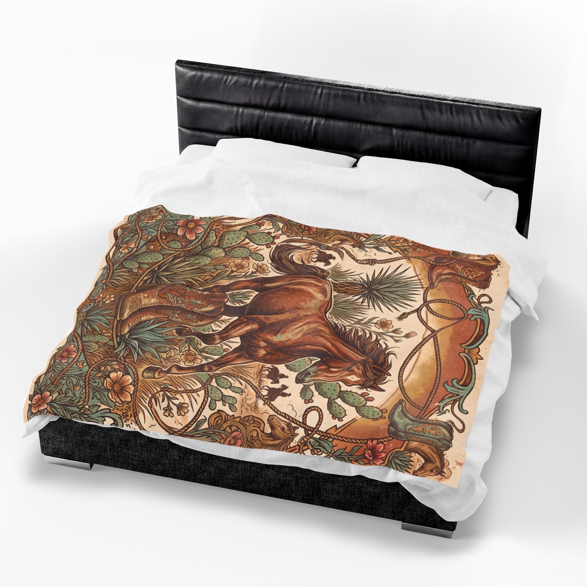 Vintage Western Wild Horse Plush Throw Blanket Cowboy Desert Velvety Blanket