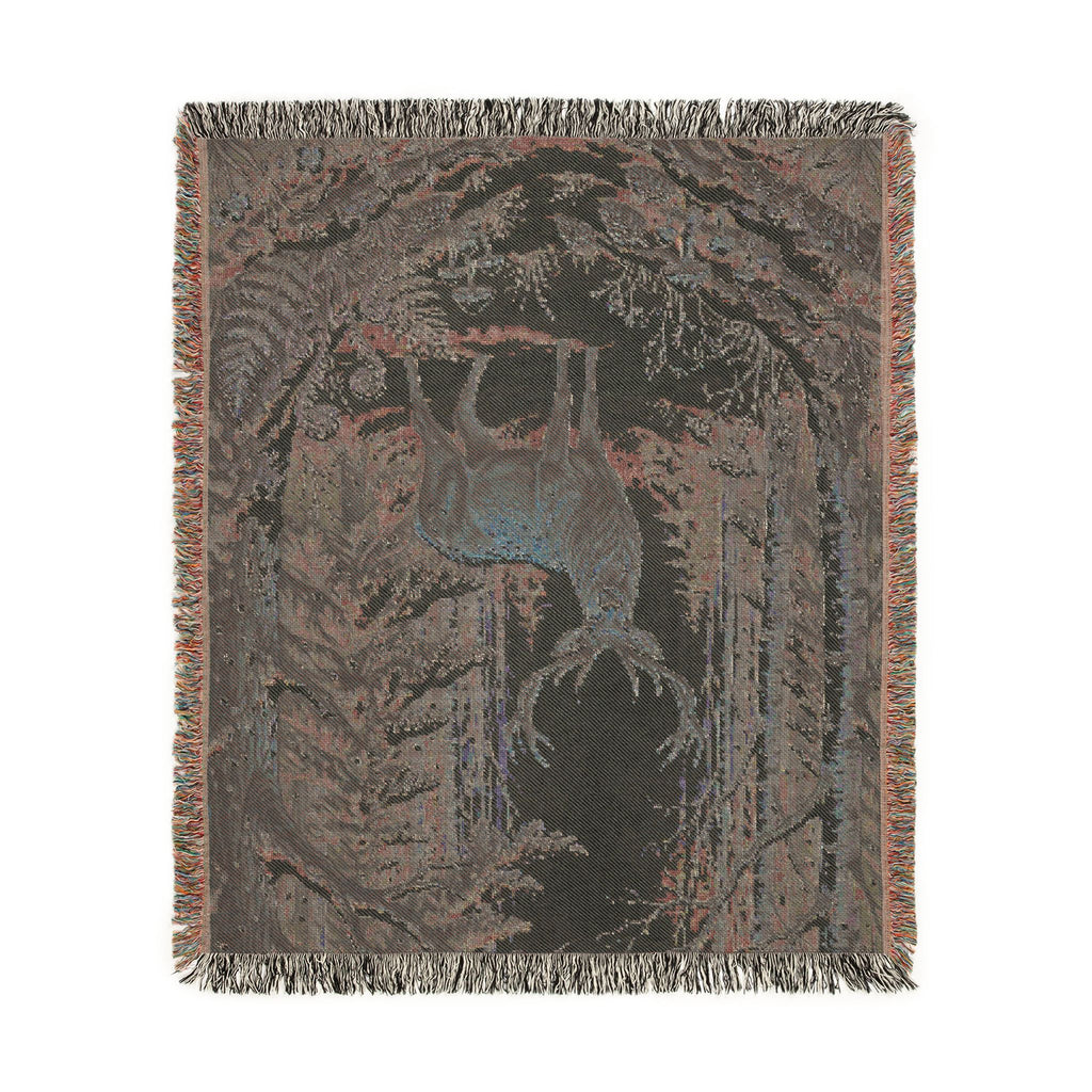 Winter Woodland Stag Woven Throw Blanket Rustic Snow Scene Tapestry