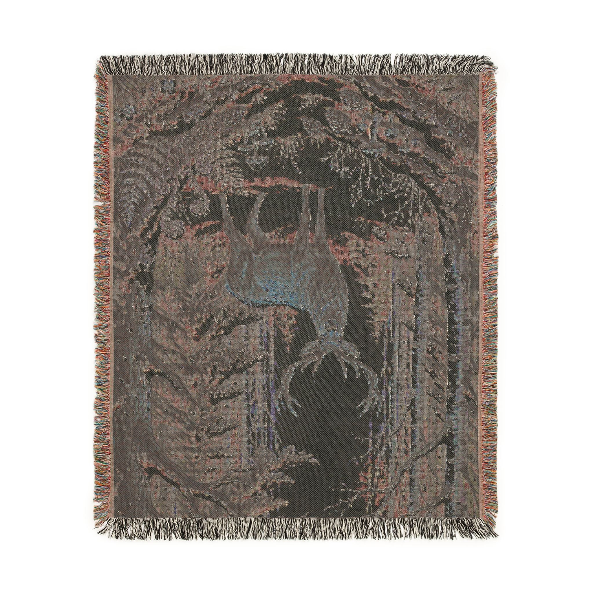 Winter Woodland Stag Woven Throw Blanket Rustic Snow Scene Tapestry