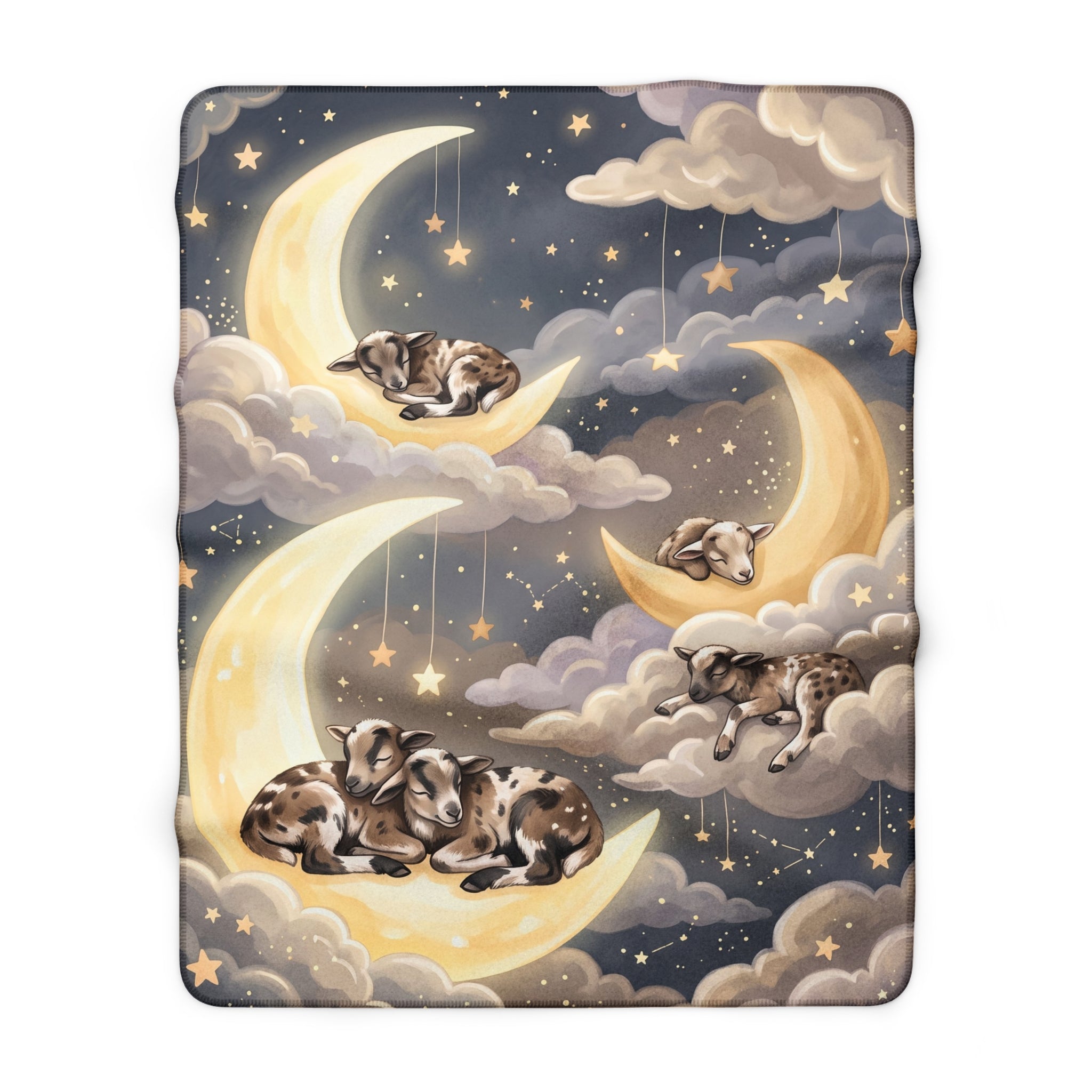 Dreamy Moon & Spotted Lambs Sherpa Fleece Blanket Starry Night Nursery Throw