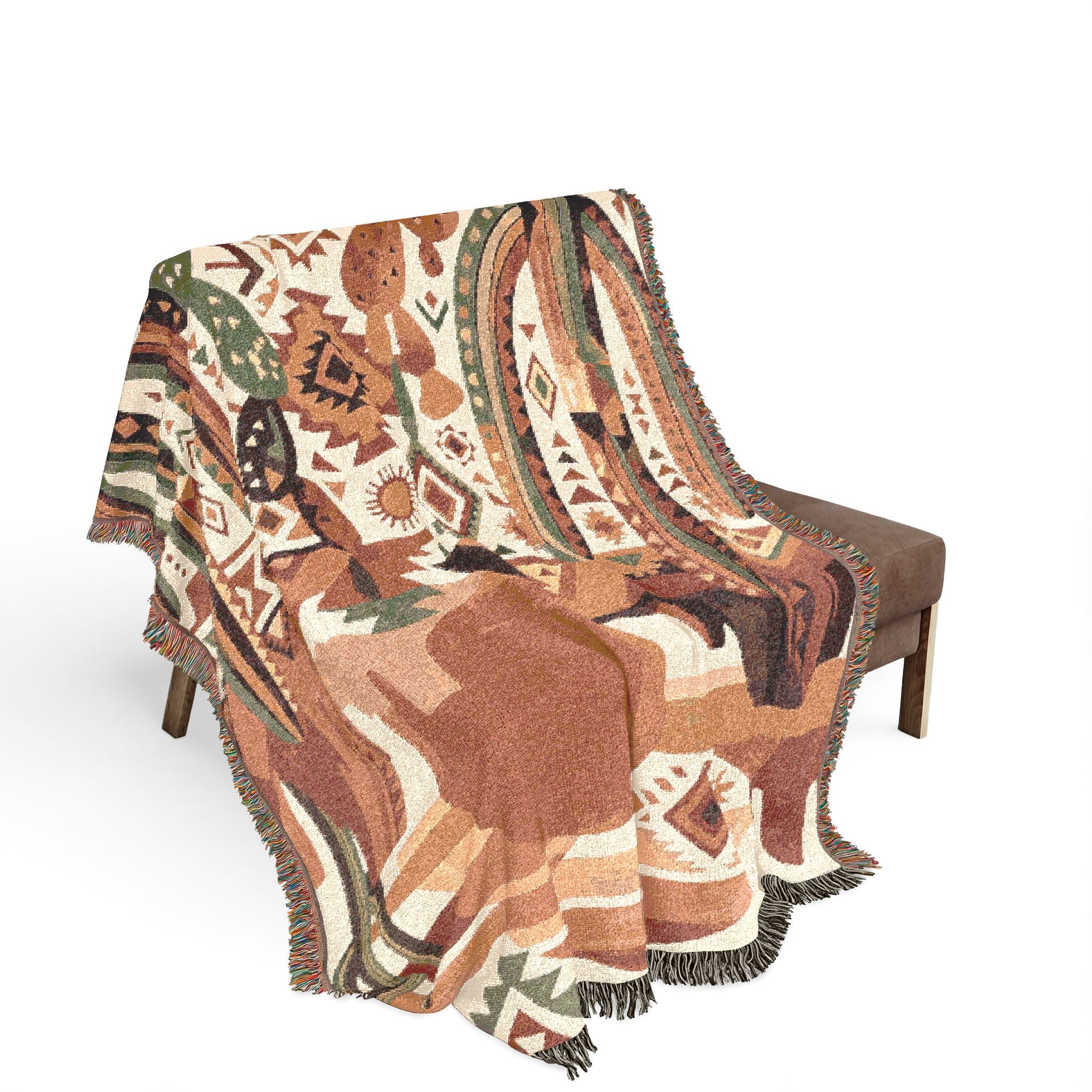 Southwestern Desert Sunset Woven Throw Blanket Boho Cactus Tapestry
