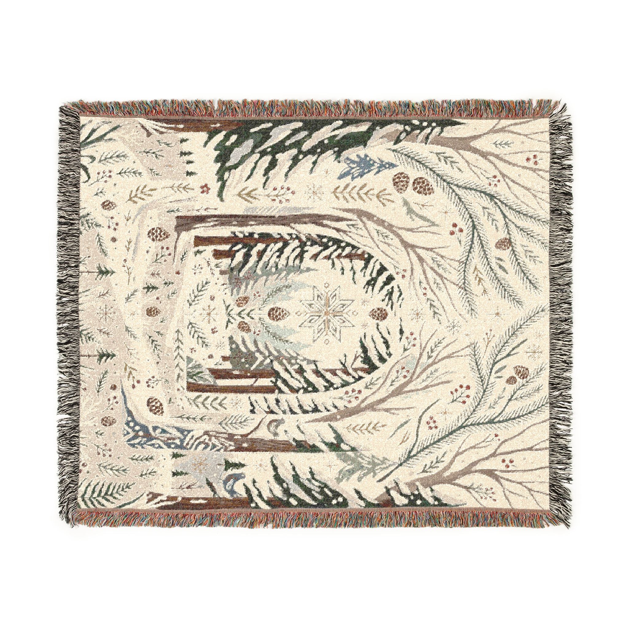 Nordic Folk Art Winter Forest Woven Throw Blanket Scandinavian Tapestry