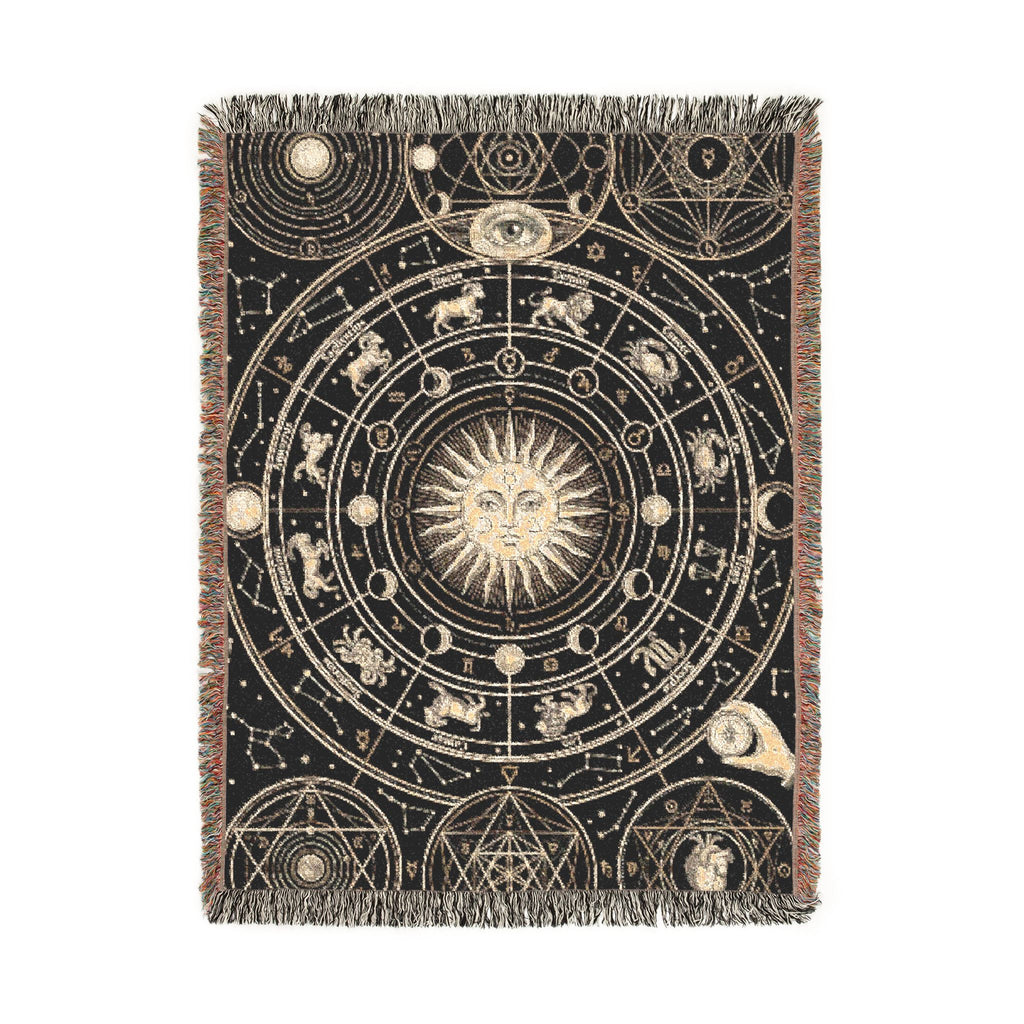 Vintage Esoteric Zodiac Woven Throw Blanket Sacred Geometry Tapestry