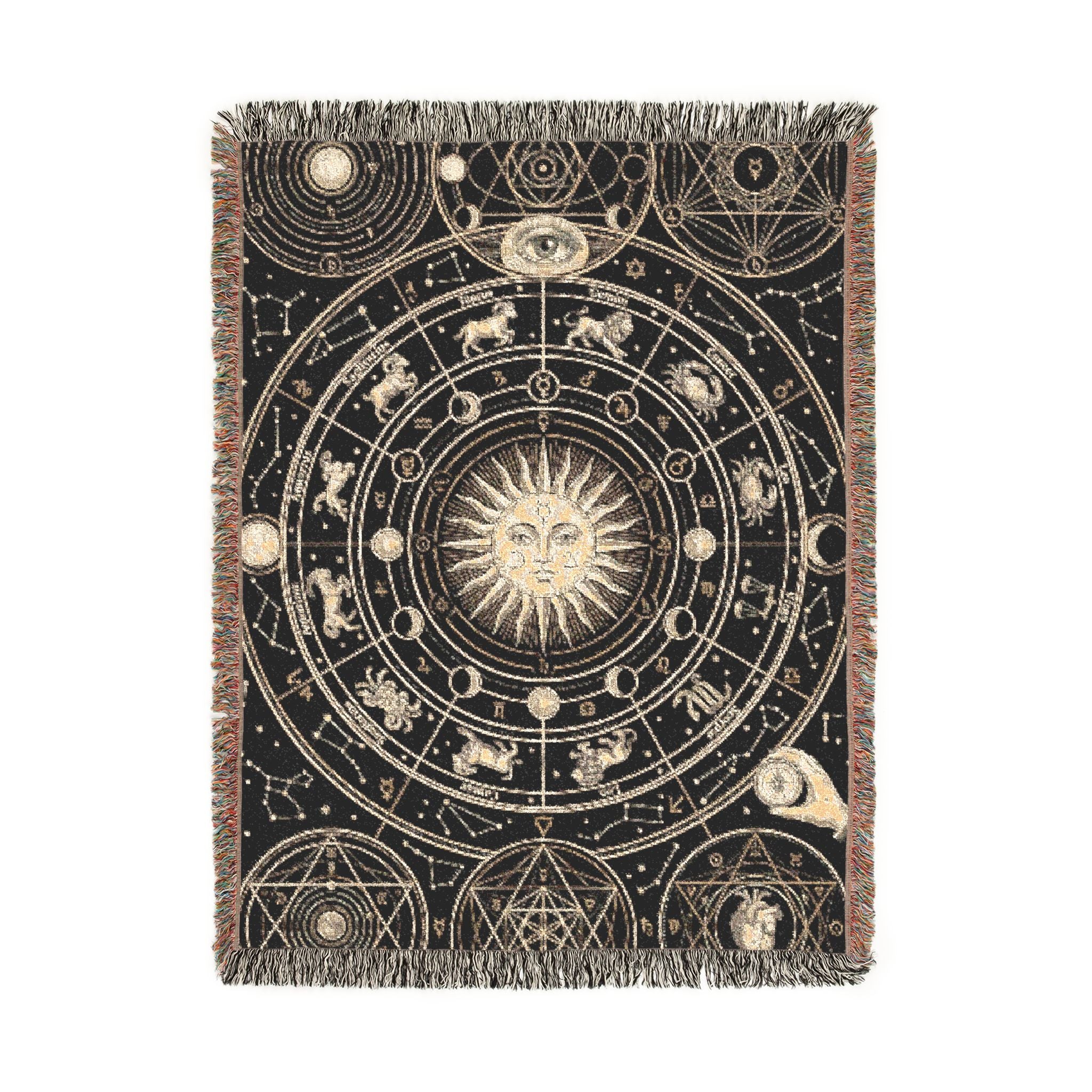 Vintage Esoteric Zodiac Woven Throw Blanket Sacred Geometry Tapestry