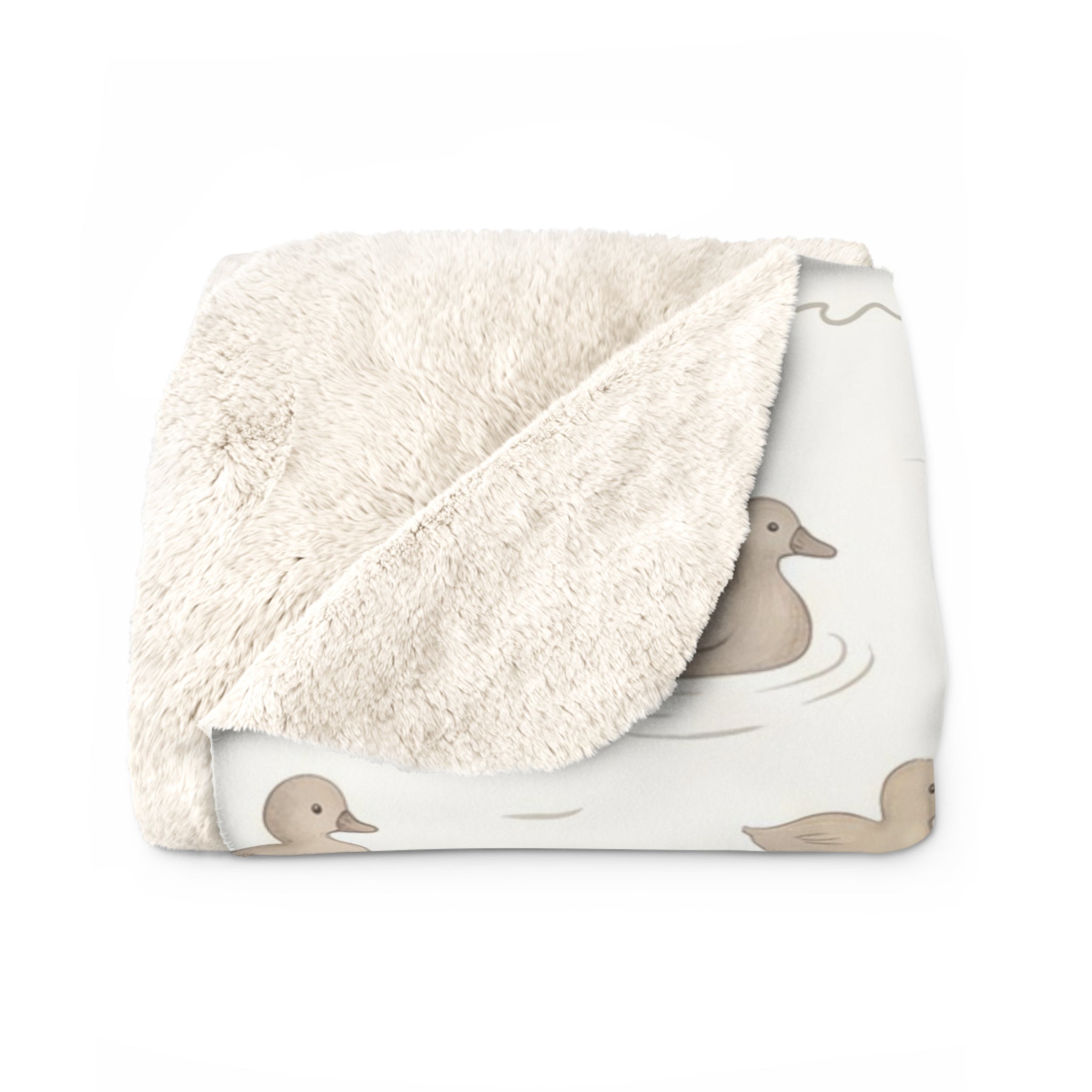 Minimalist Watercolor Duck Pattern Sherpa Fleece Blanket Neutral Nursery Throw