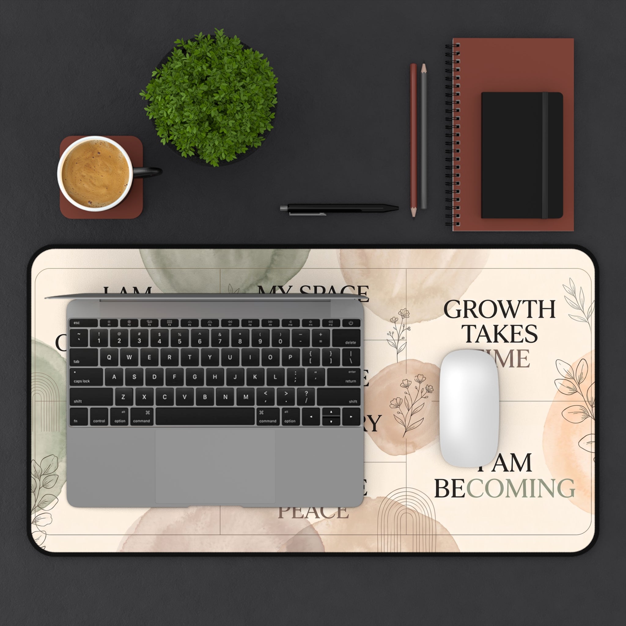 Mindfulness & Affirmations Desk Mat Pastel Watercolor Aesthetic Workspace Pad