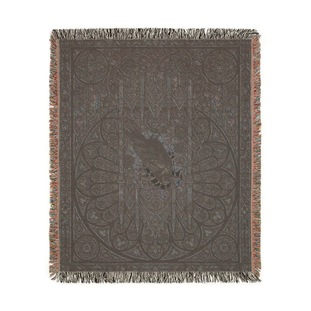 Gothic Raven Stained Glass Woven Throw Blanket  Dark Academia Tapestry