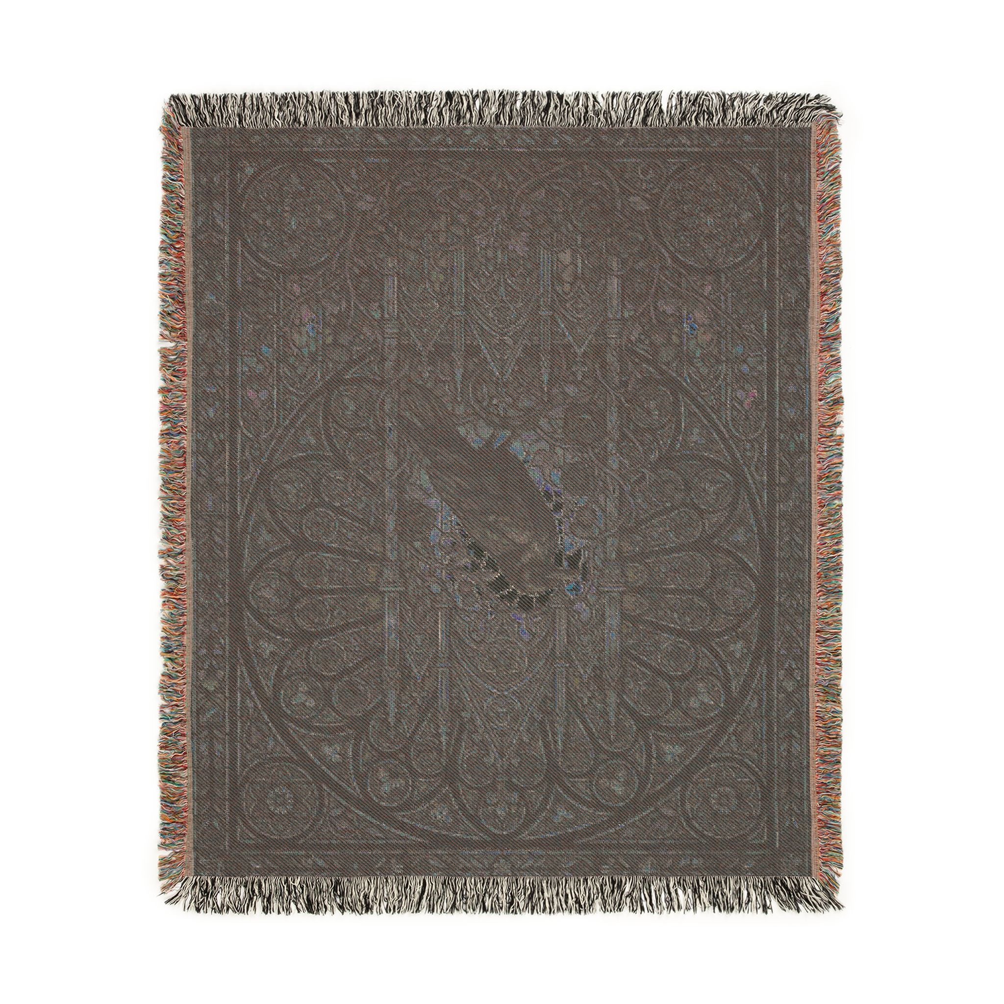 Gothic Raven Stained Glass Woven Throw Blanket  Dark Academia Tapestry