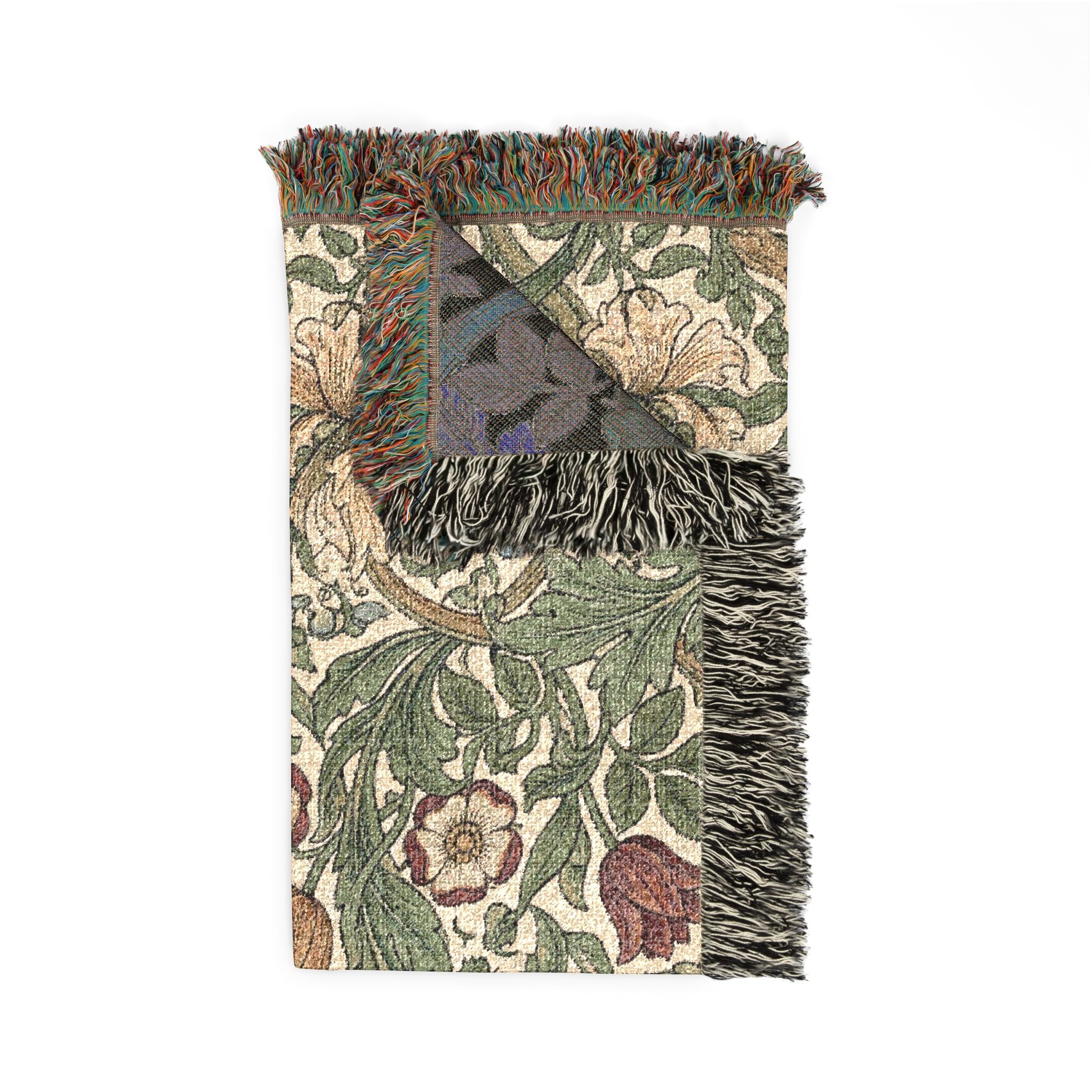 Vintage William Morris Style Floral Woven Throw Blanket Cottagecore Botanical Tapestry