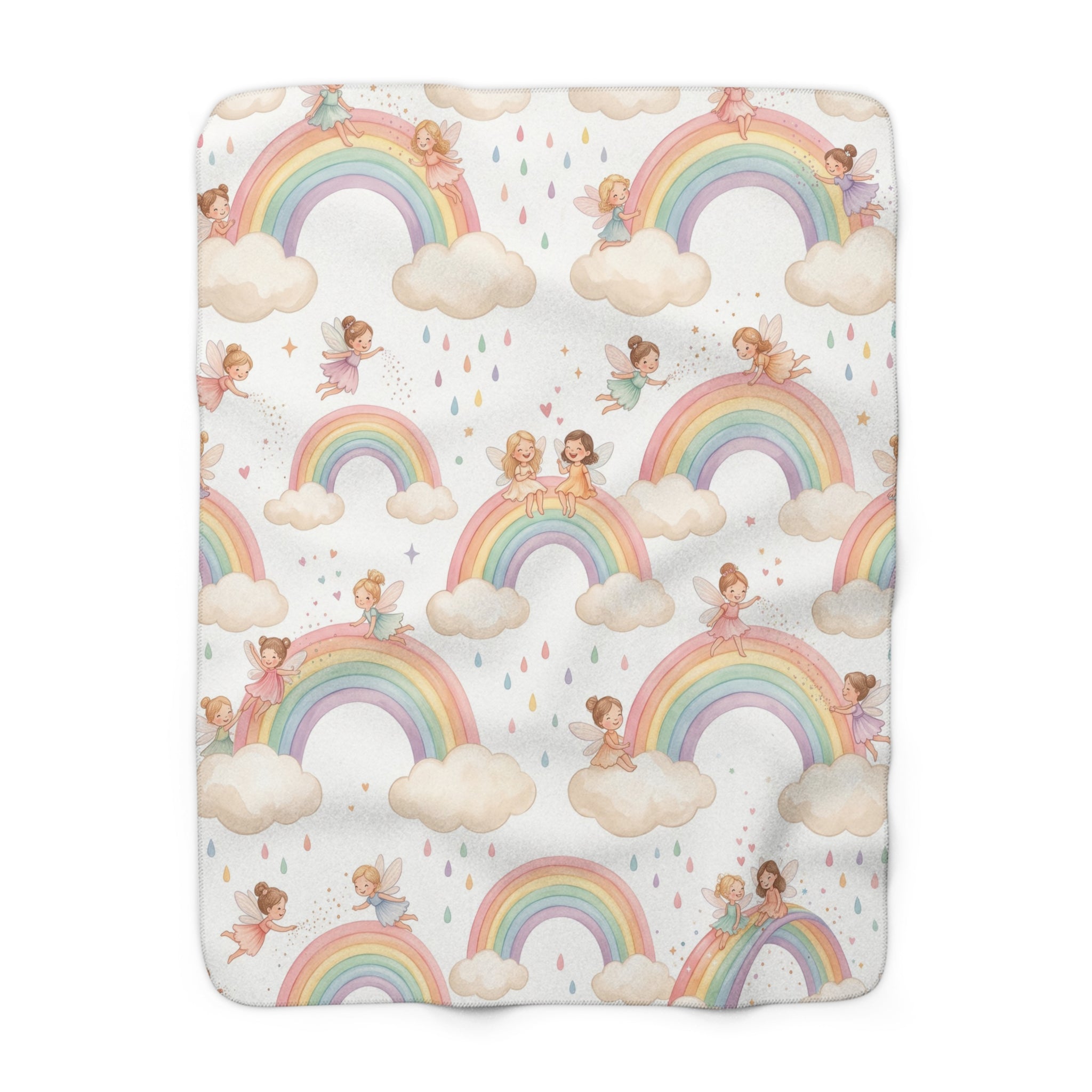 Pastel Fairy & Rainbow Sherpa Fleece Blanket Magical Nursery Throw